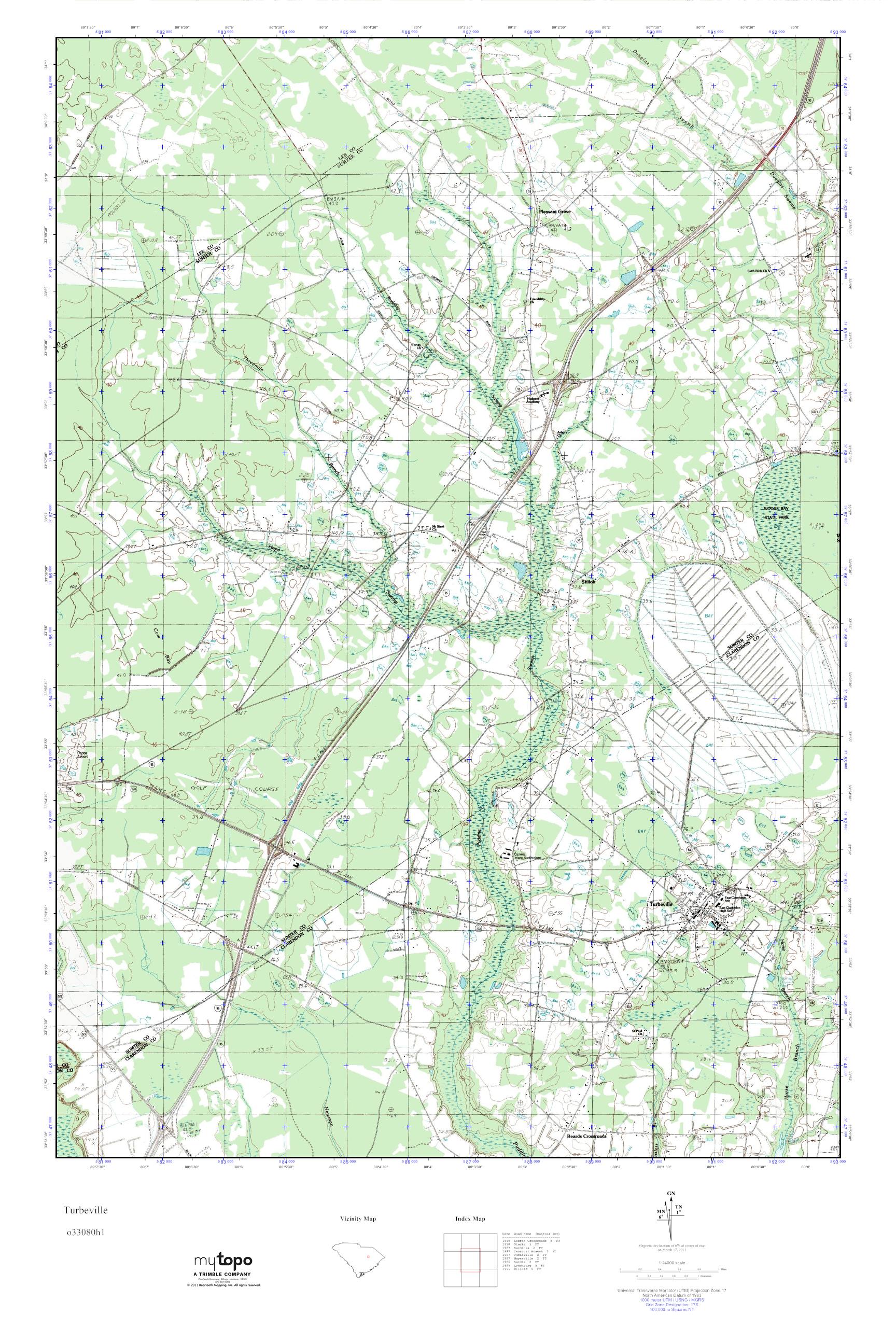 MyTopo Turbeville, South Carolina USGS Quad Topo Map