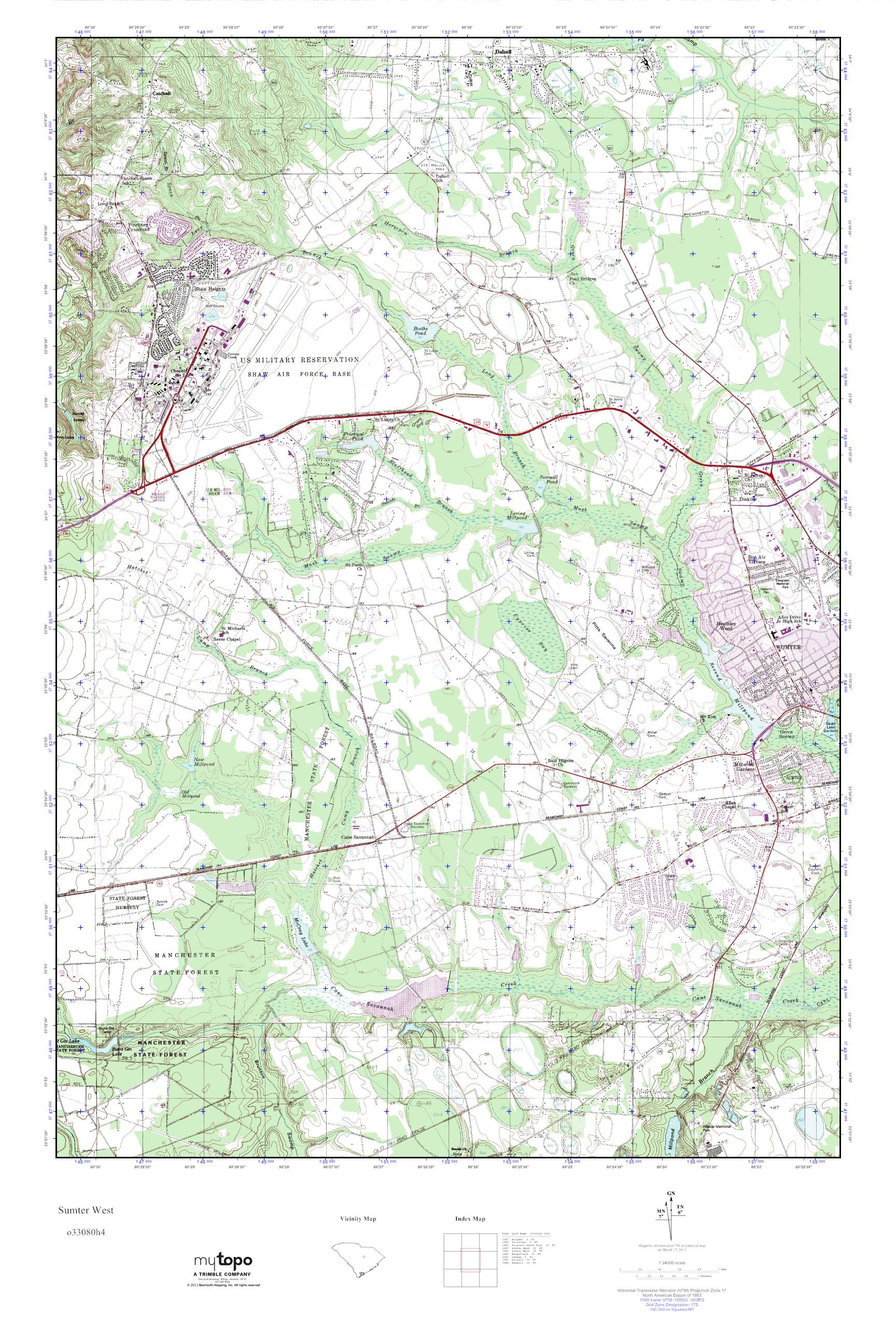 MyTopo Sumter West, South Carolina USGS Quad Topo Map