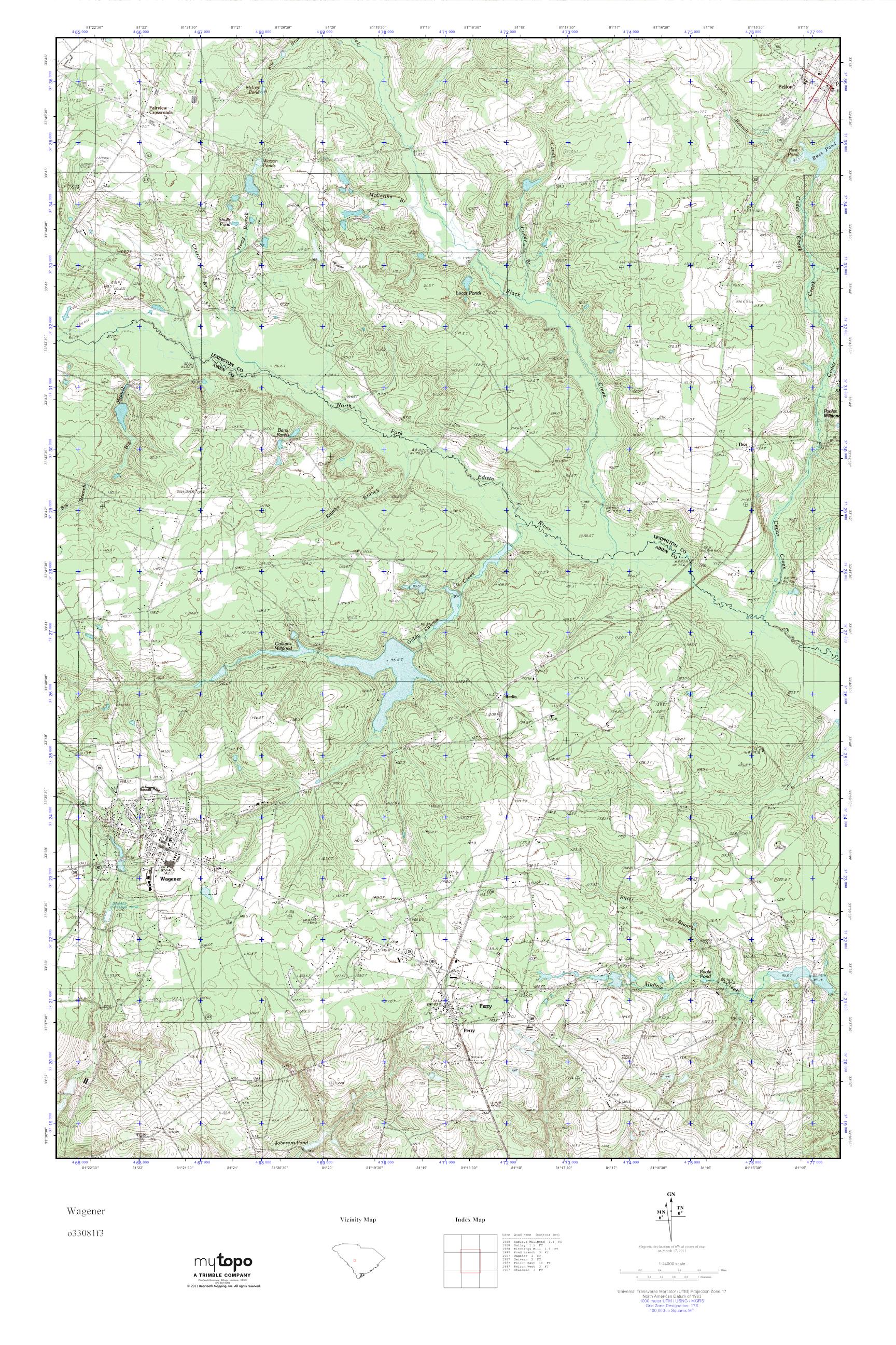 MyTopo Wagener, South Carolina USGS Quad Topo Map