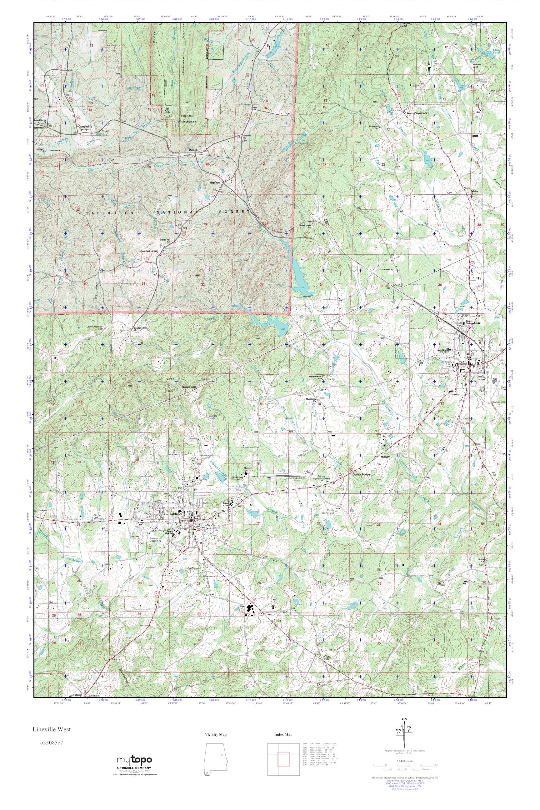 MyTopo Lineville West, Alabama USGS Quad Topo Map