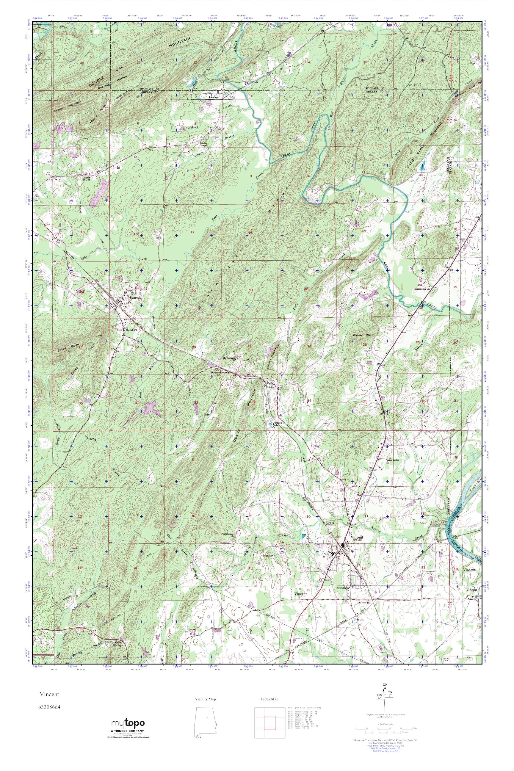 MyTopo Vincent, Alabama USGS Quad Topo Map