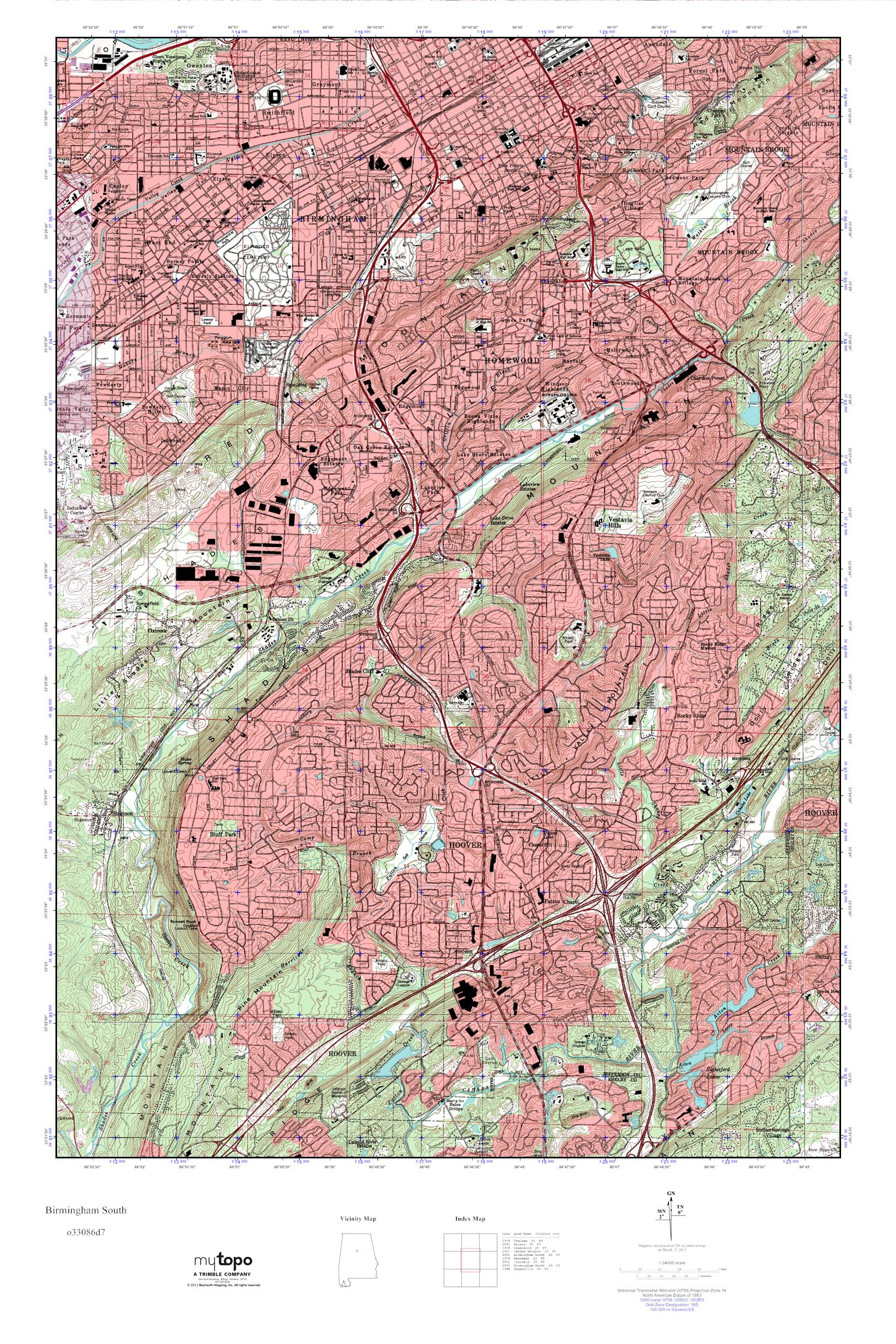 MyTopo Birmingham South, Alabama USGS Quad Topo Map