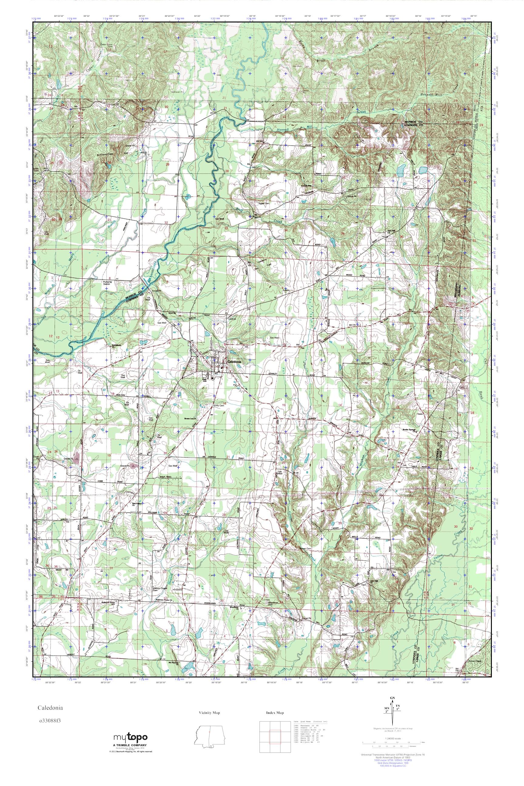 MyTopo Caledonia, Mississippi USGS Quad Topo Map