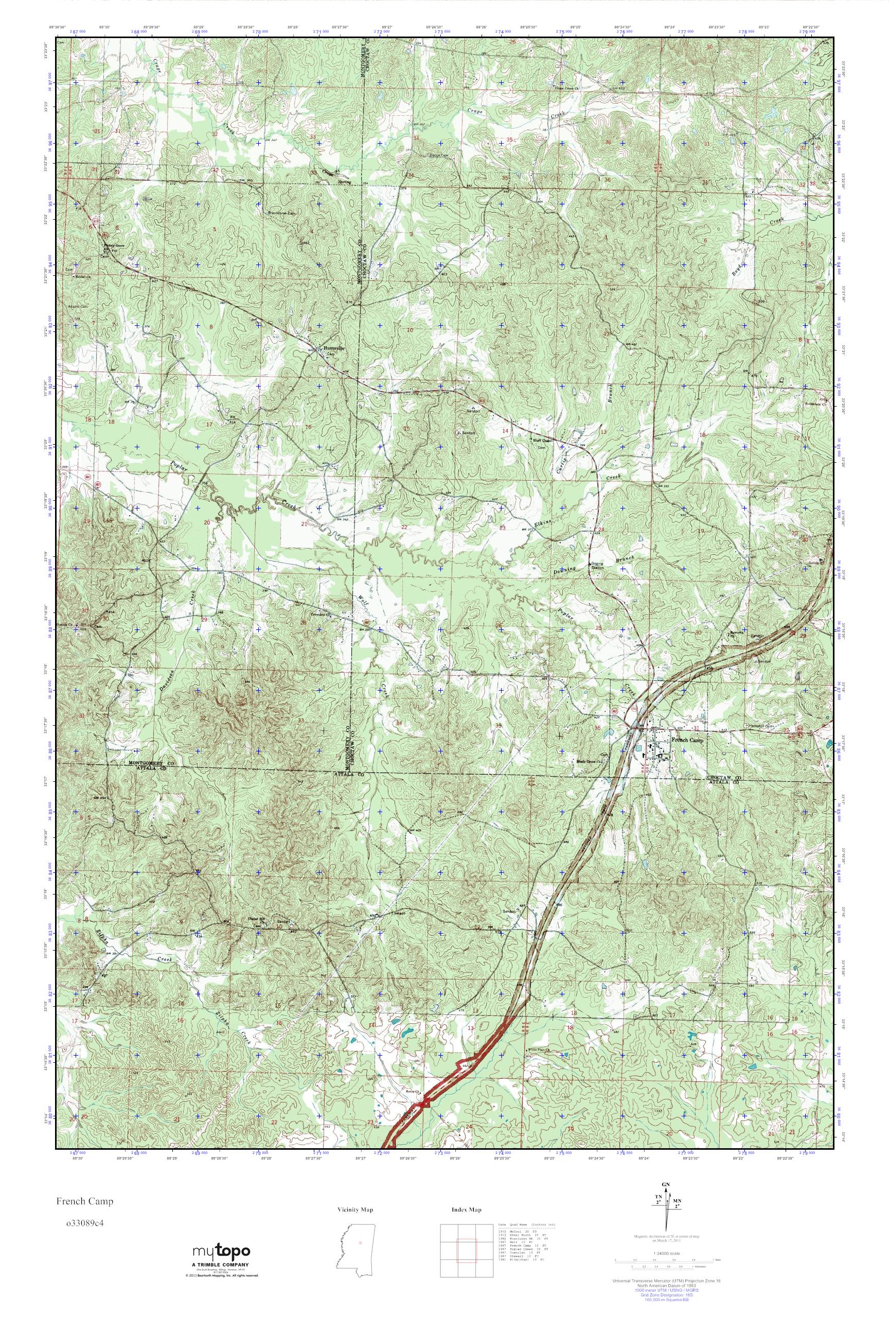 MyTopo French Camp, Mississippi USGS Quad Topo Map