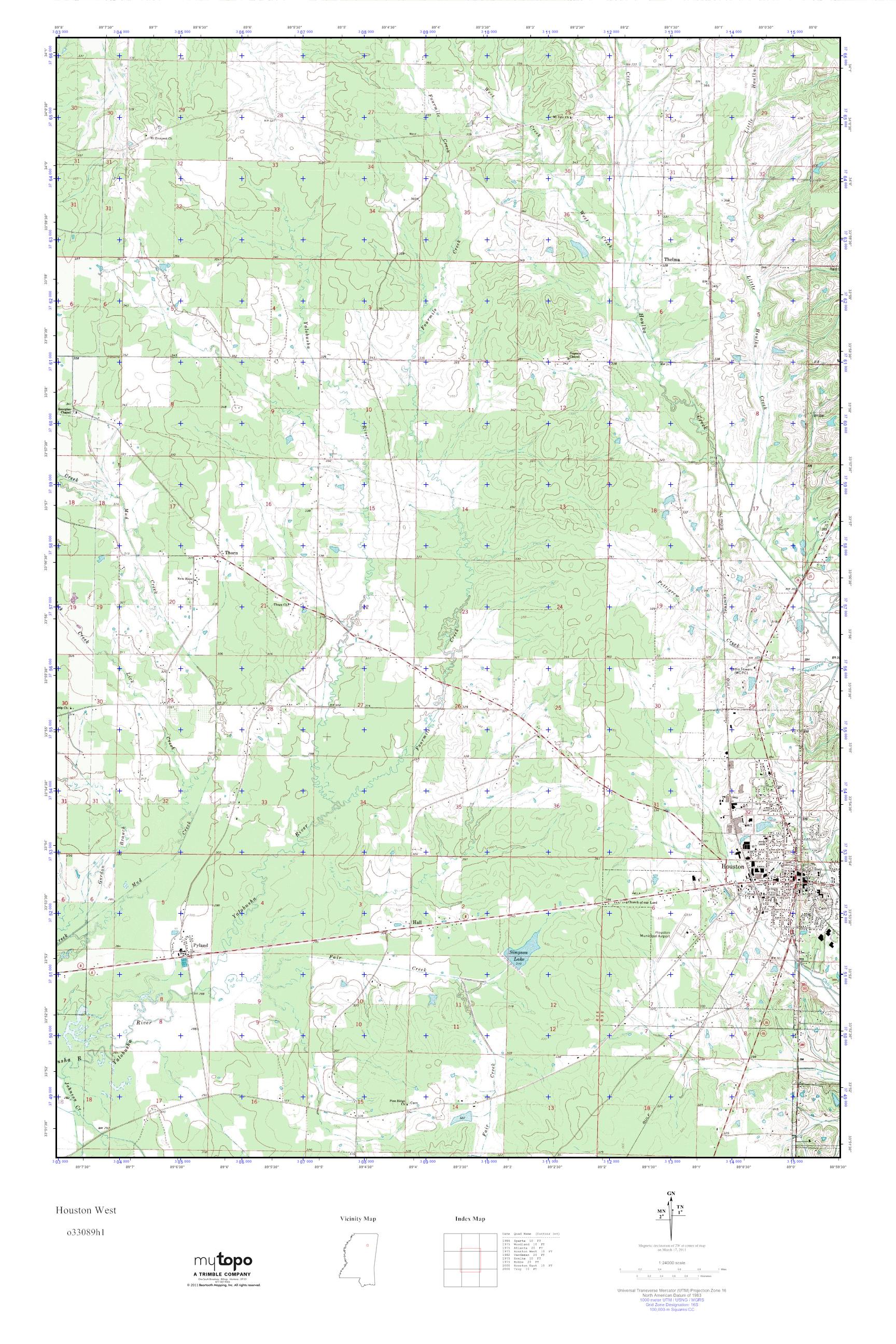 MyTopo Houston West, Mississippi USGS Quad Topo Map