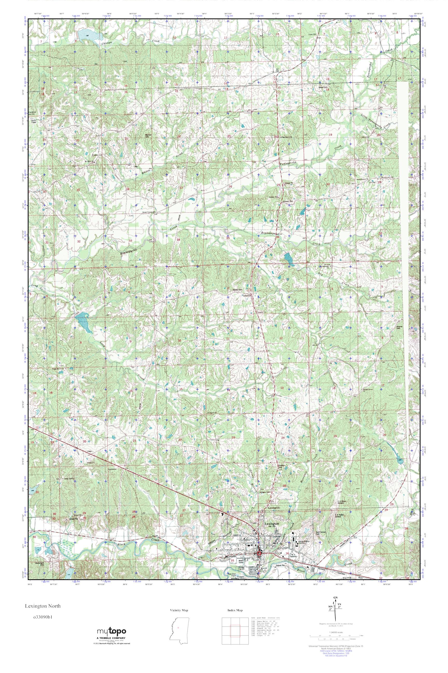 MyTopo Lexington North, Mississippi USGS Quad Topo Map