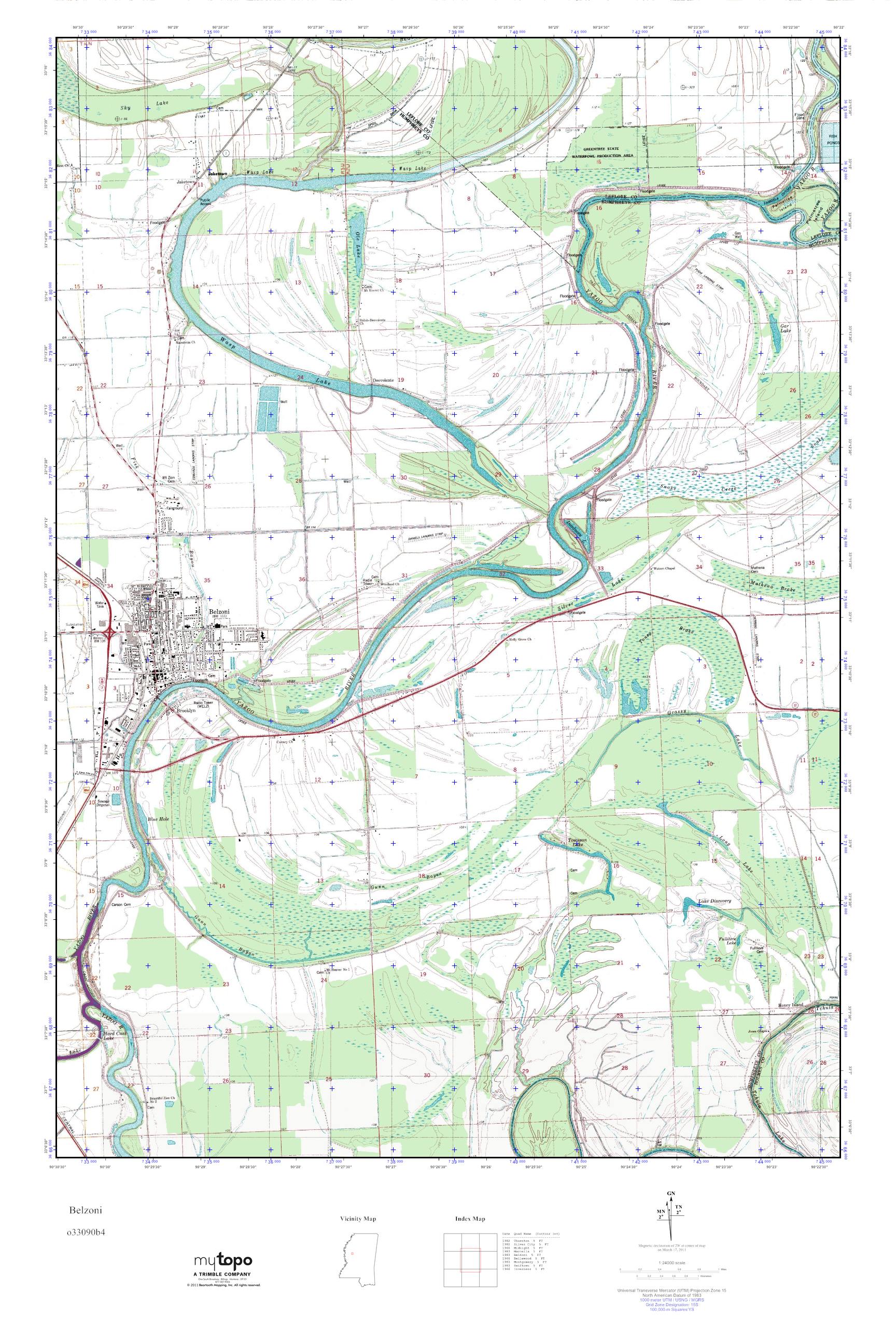 MyTopo Belzoni, Mississippi USGS Quad Topo Map