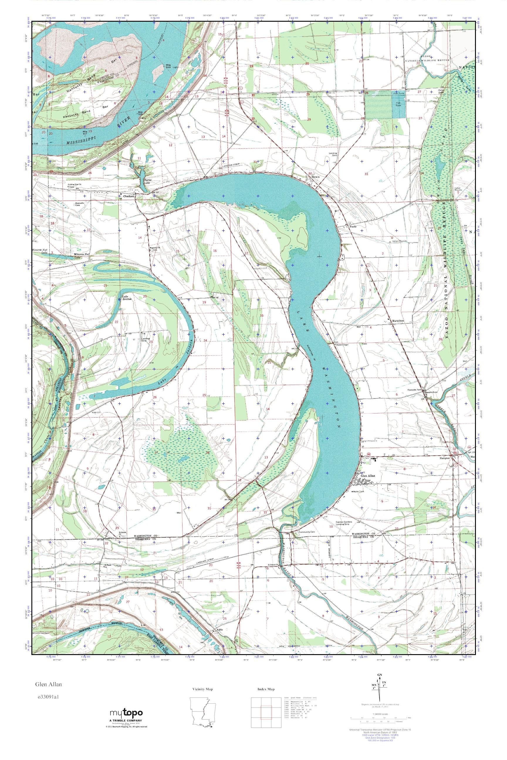 MyTopo Glen Allan, Mississippi USGS Quad Topo Map