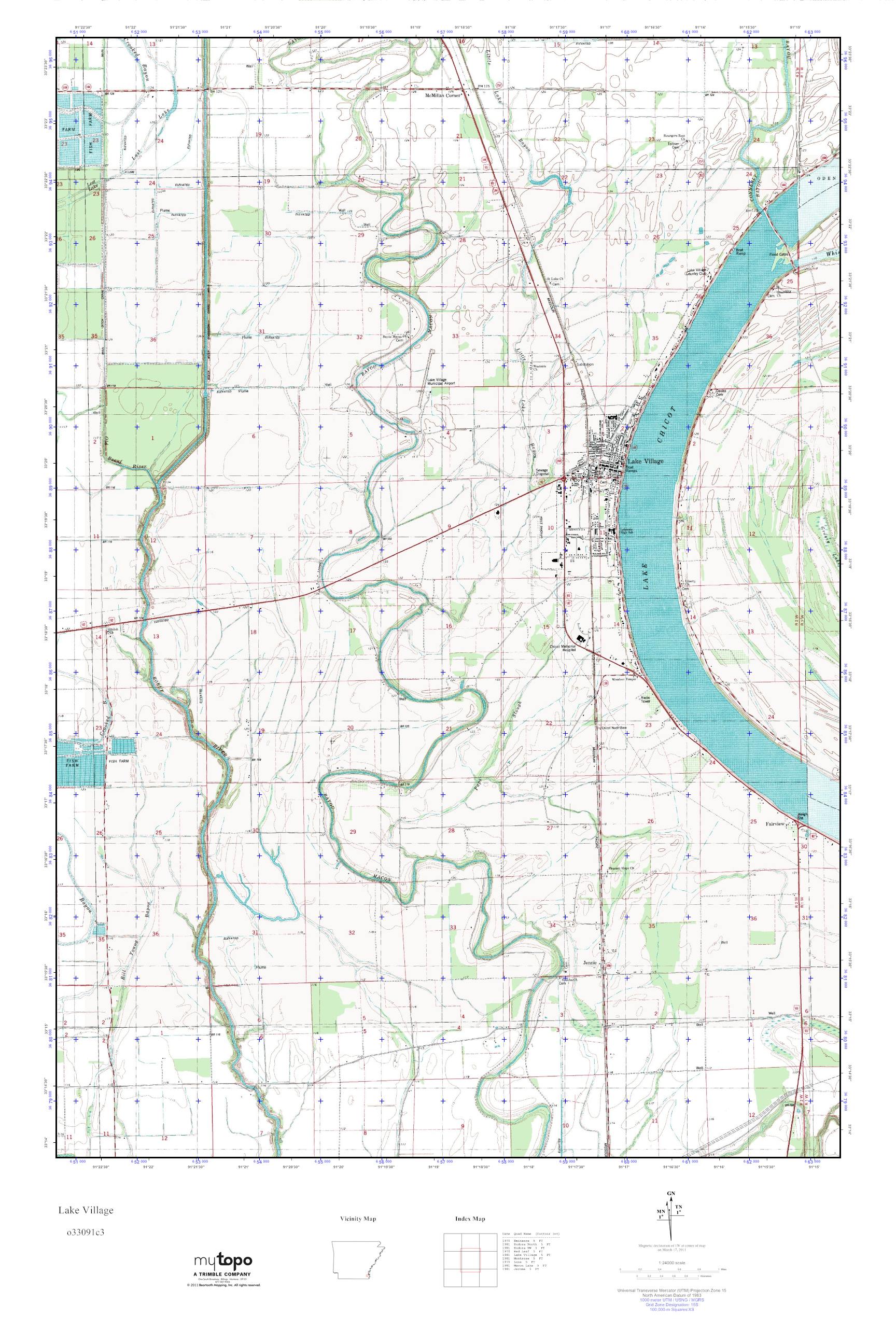 MyTopo Lake Village, Arkansas USGS Quad Topo Map