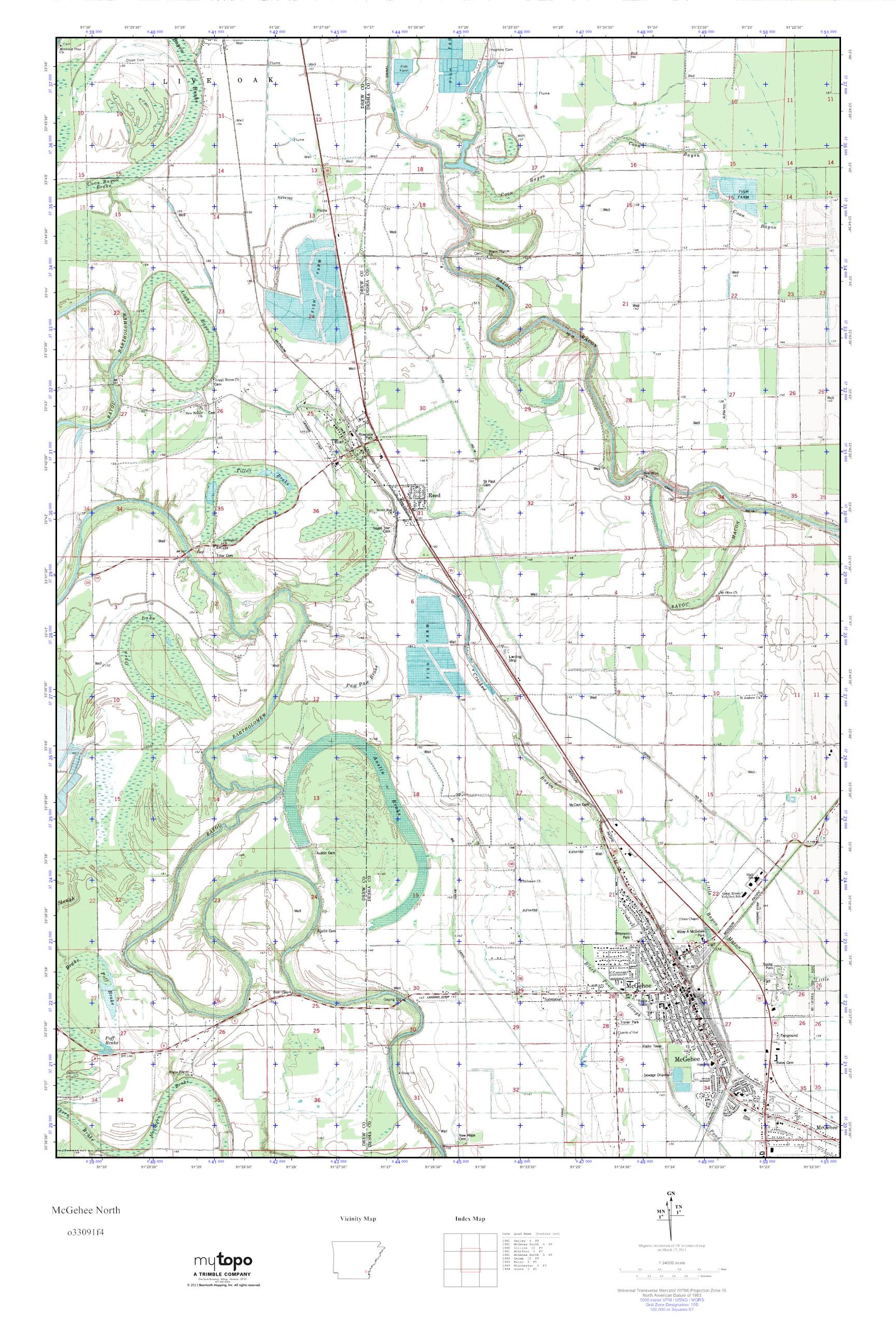 MyTopo McGehee North, Arkansas USGS Quad Topo Map
