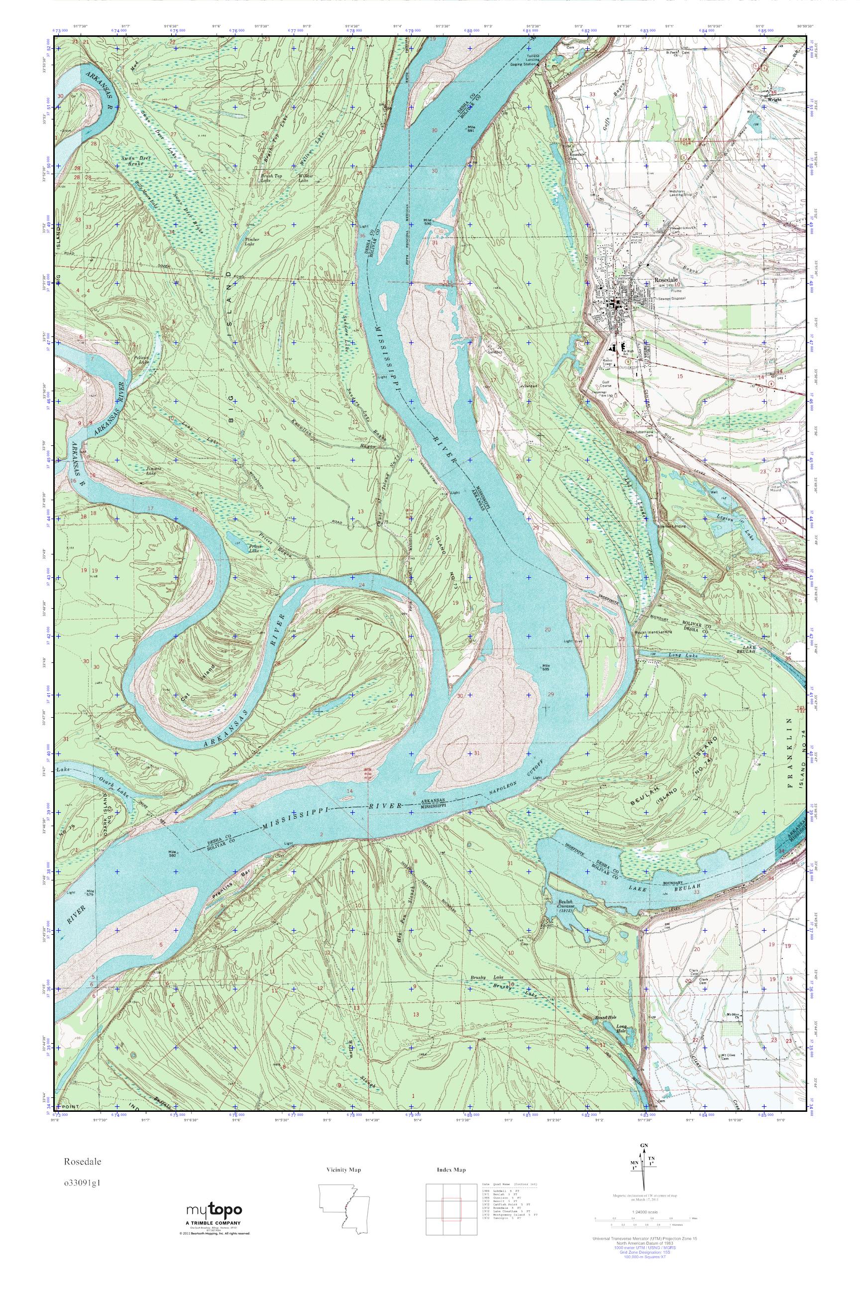 MyTopo Rosedale, Mississippi USGS Quad Topo Map