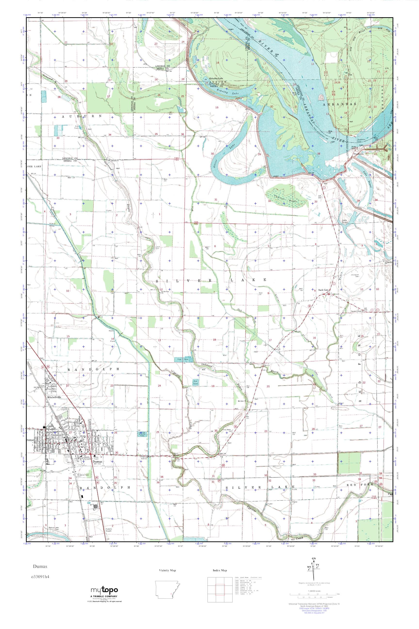 MyTopo Dumas, Arkansas USGS Quad Topo Map