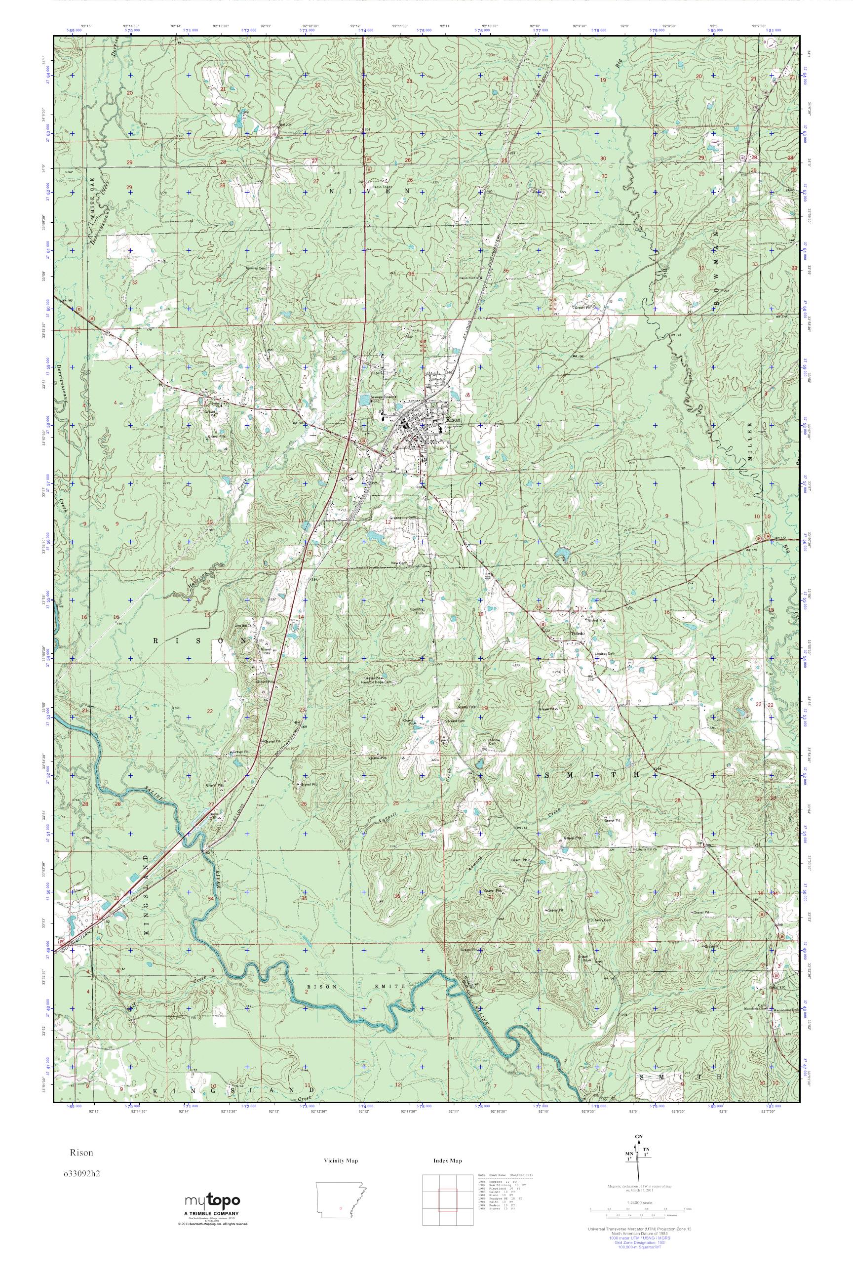 MyTopo Rison, Arkansas USGS Quad Topo Map