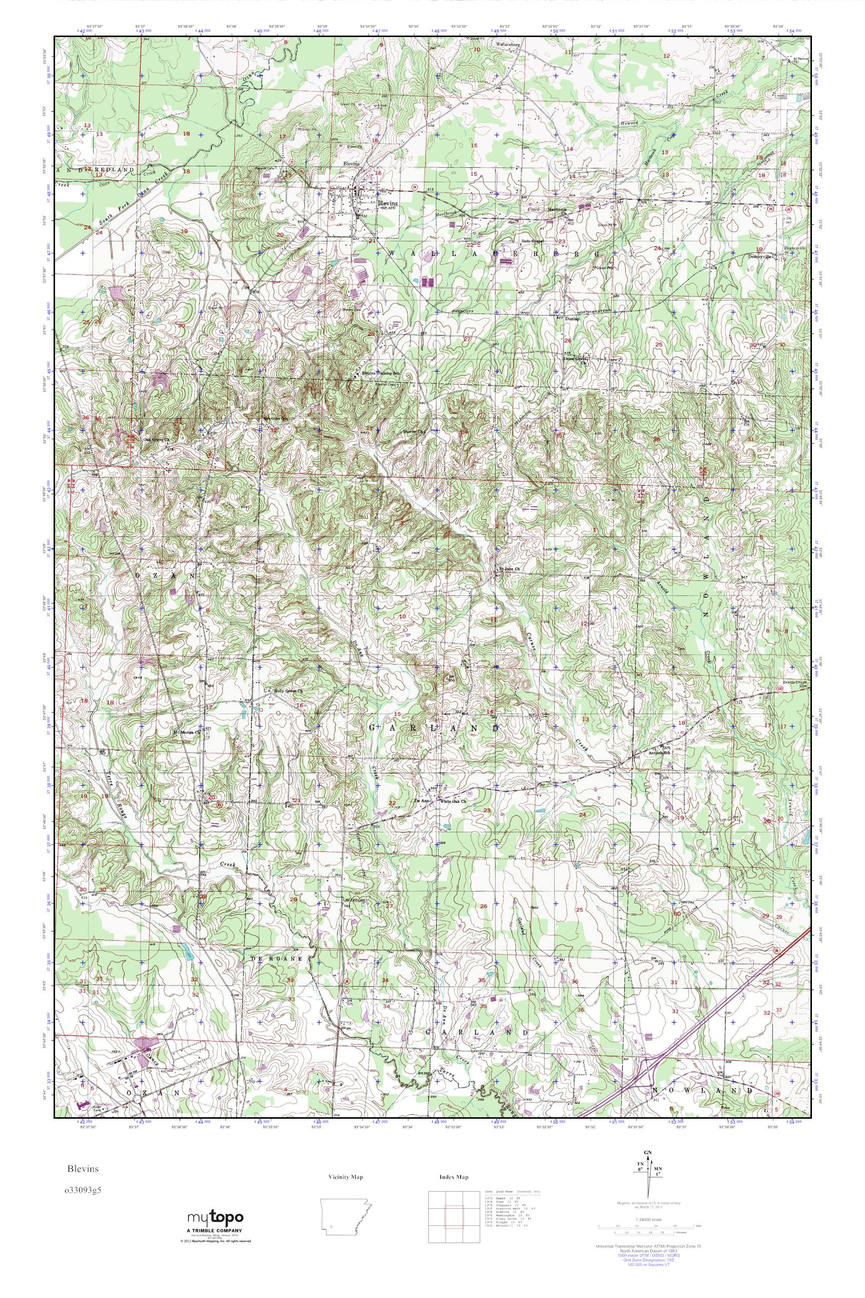 MyTopo Blevins, Arkansas USGS Quad Topo Map