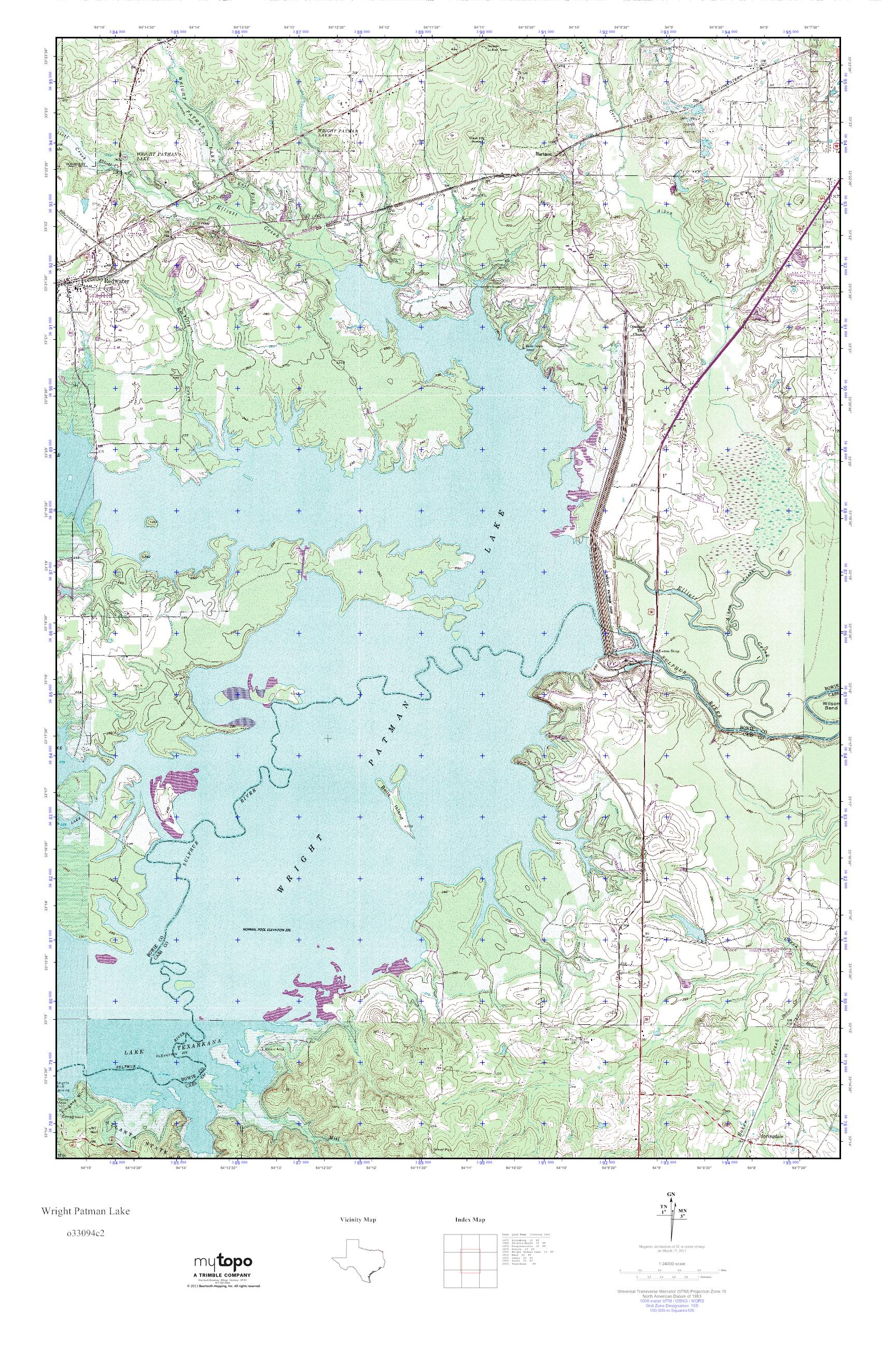 MyTopo Wright Patman Lake, Texas USGS Quad Topo Map