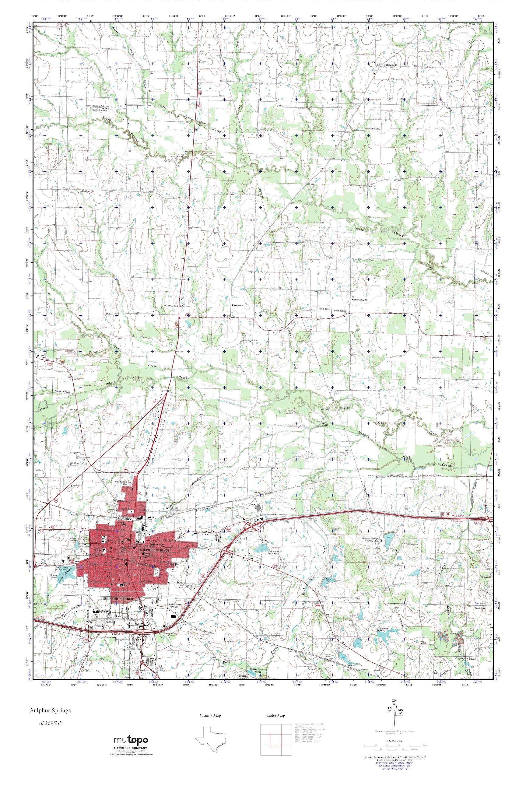 MyTopo Sulphur Springs, Texas USGS Quad Topo Map