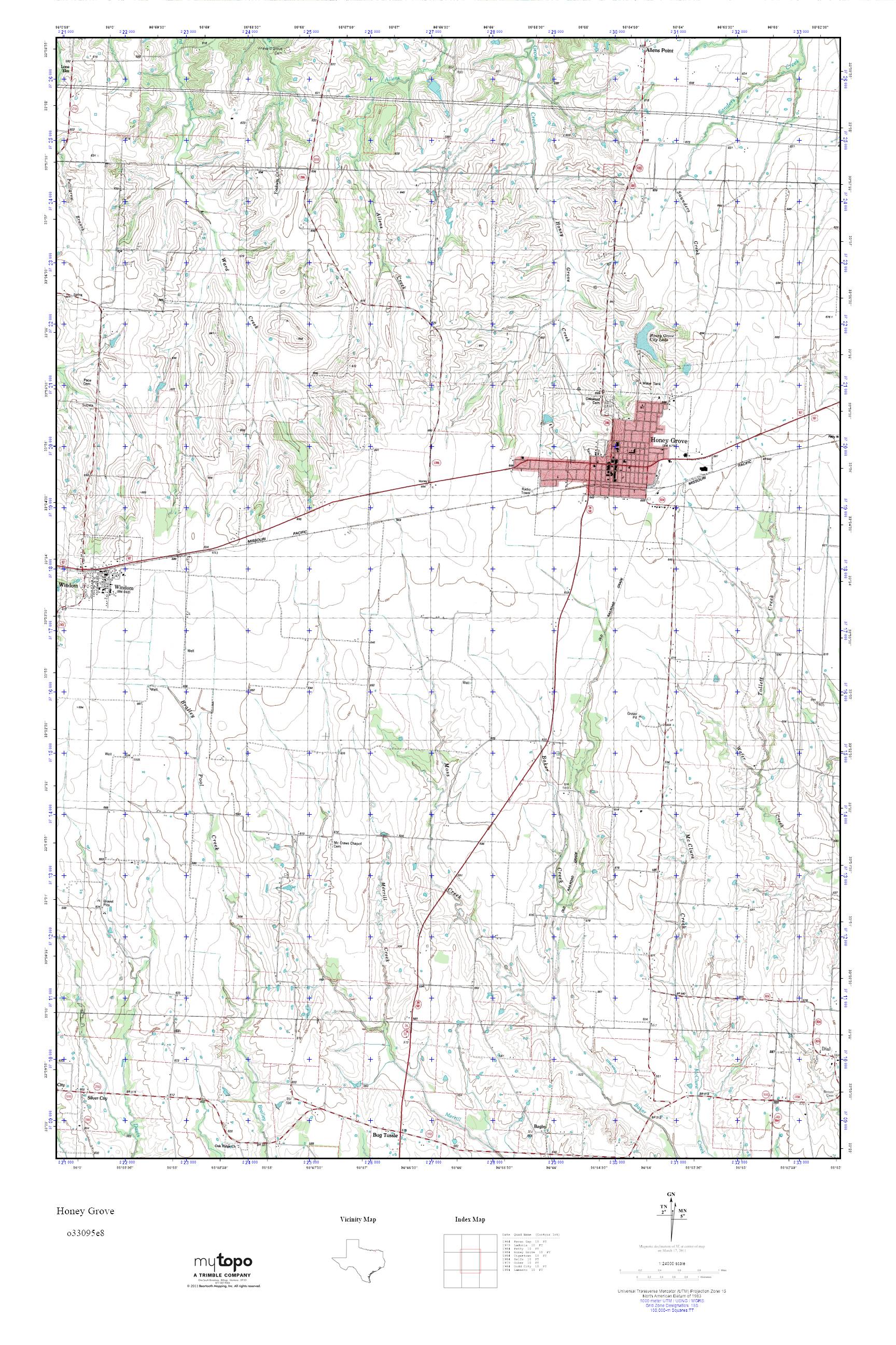 MyTopo Honey Grove, Texas USGS Quad Topo Map