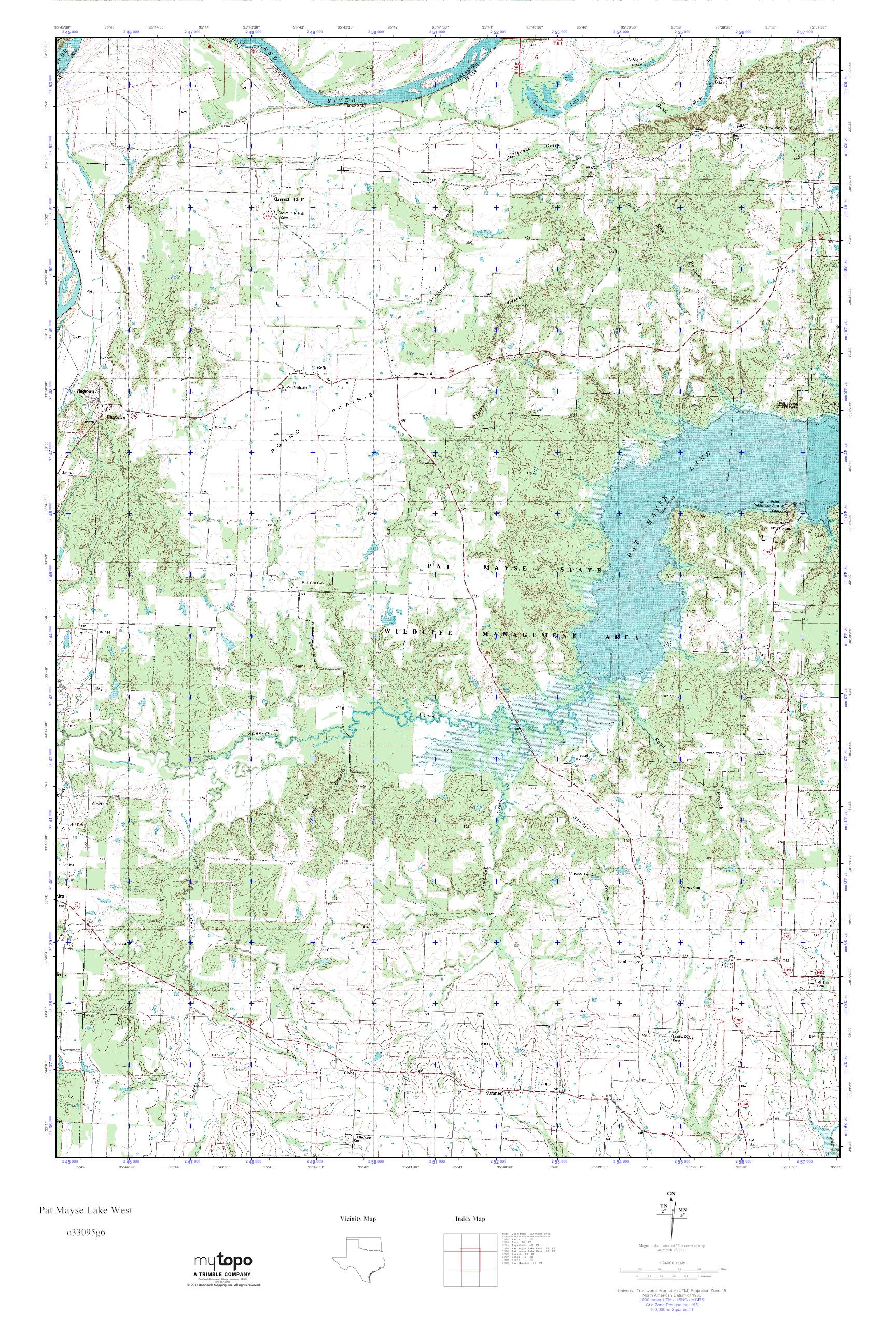 MyTopo Pat Mayse Lake West, Texas USGS Quad Topo Map