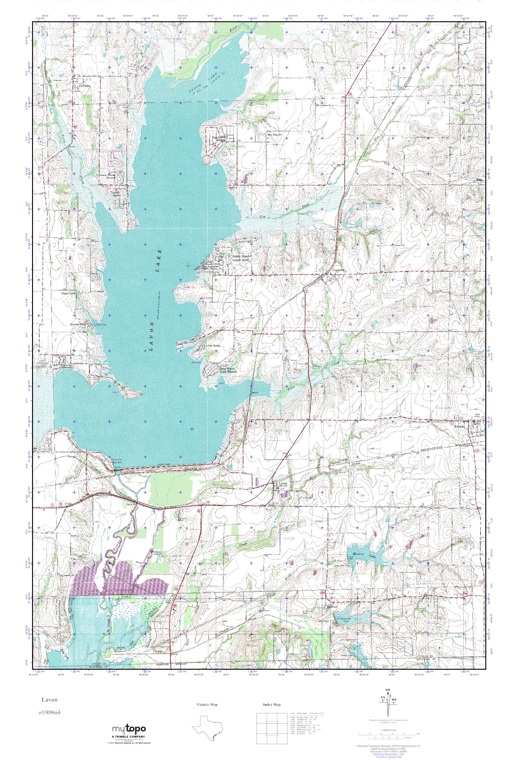 MyTopo Lavon, Texas USGS Quad Topo Map