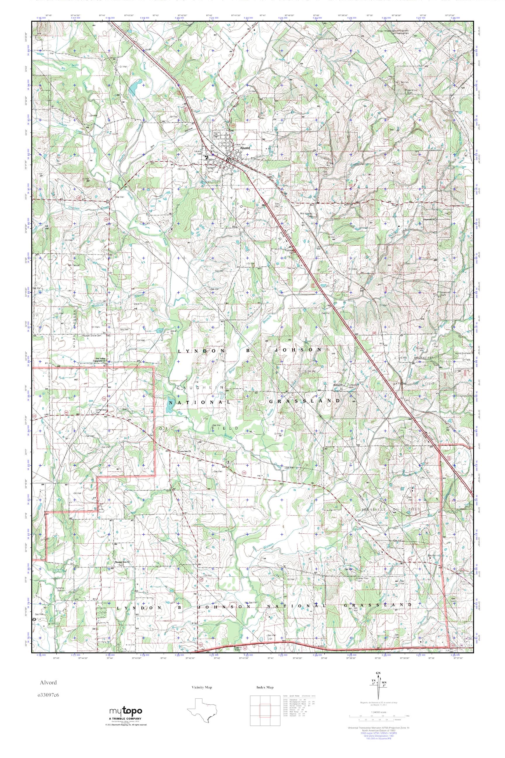 MyTopo Alvord, Texas USGS Quad Topo Map