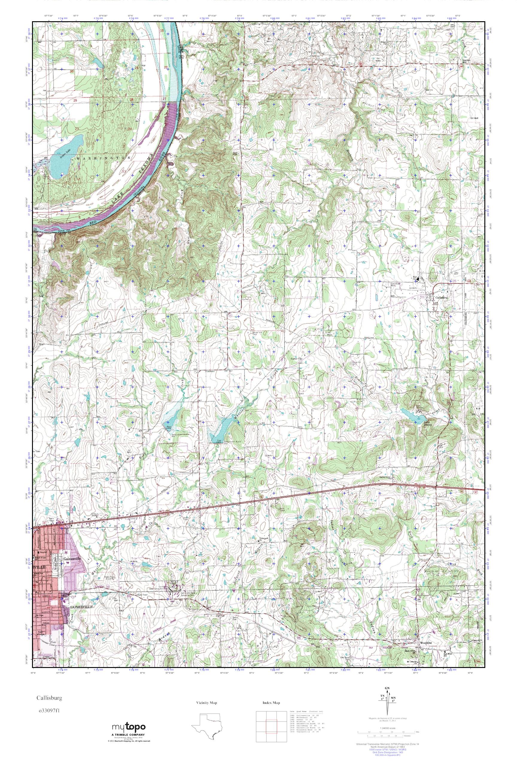 MyTopo Callisburg, Texas USGS Quad Topo Map