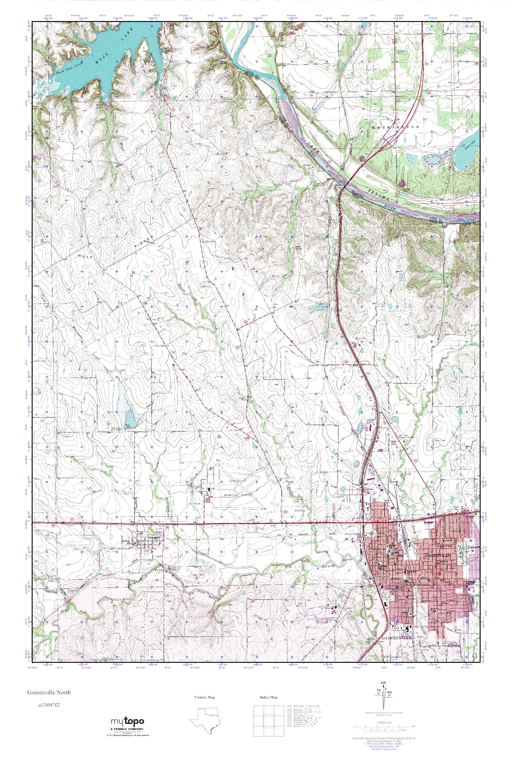 MyTopo Gainesville North, Texas USGS Quad Topo Map