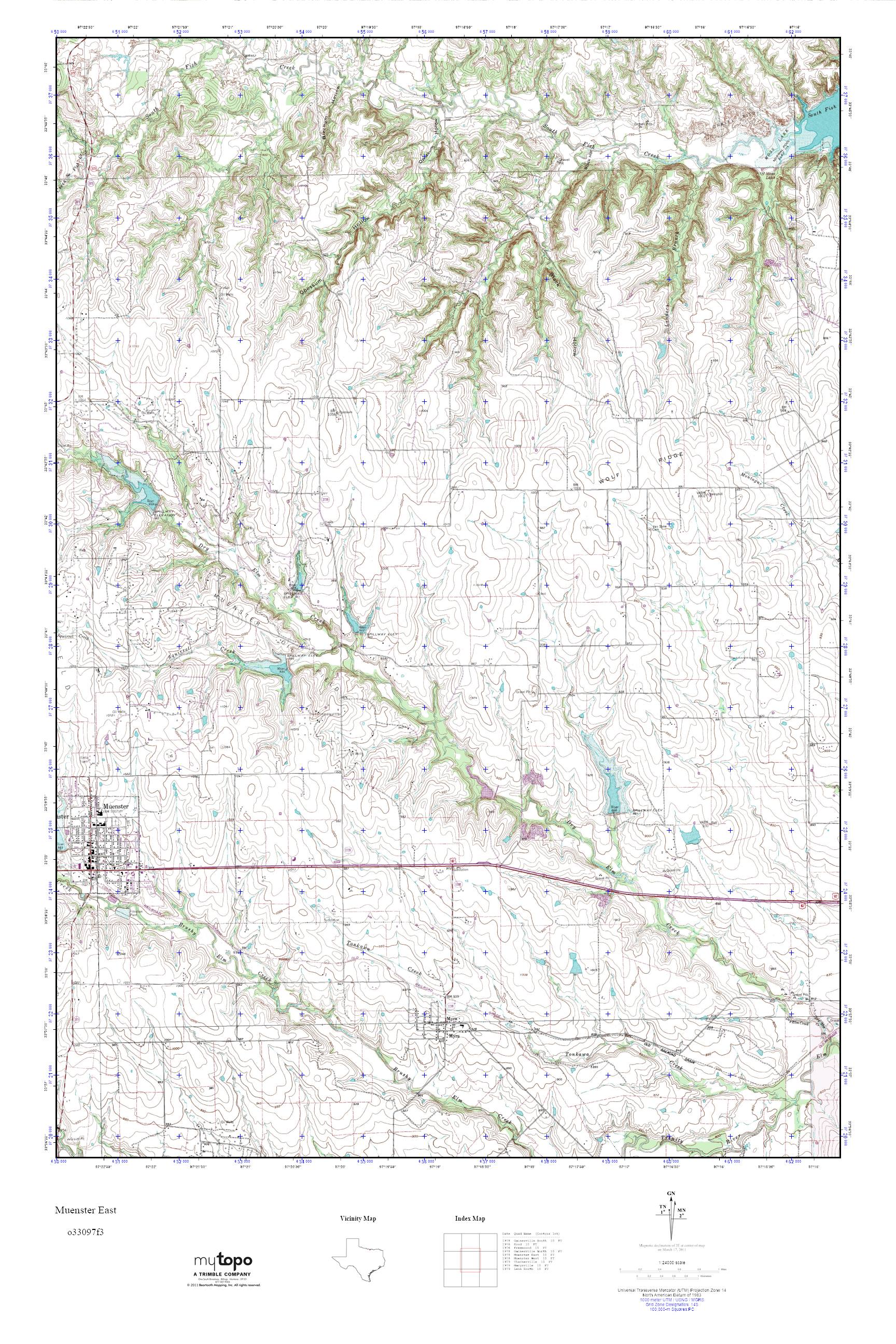 MyTopo Muenster East, Texas USGS Quad Topo Map