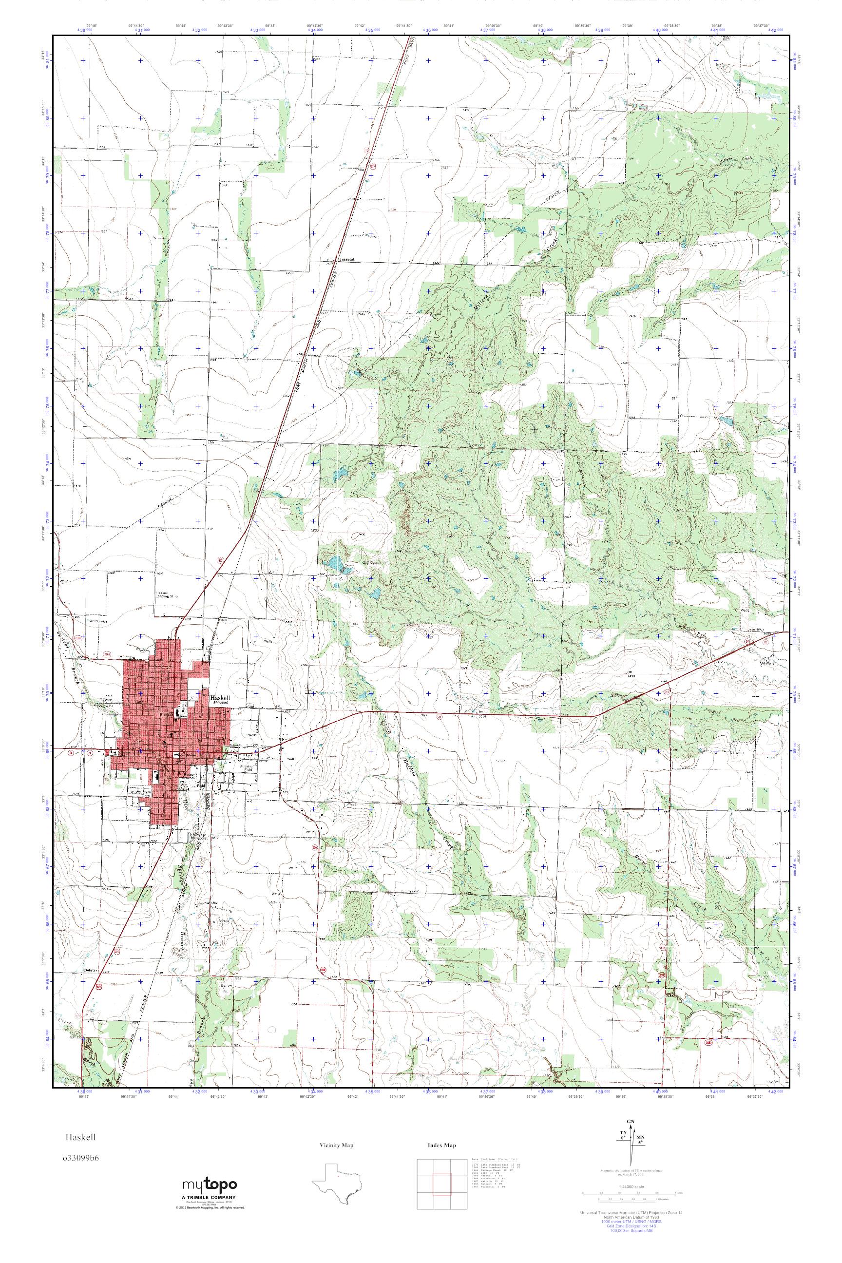 MyTopo Haskell, Texas USGS Quad Topo Map