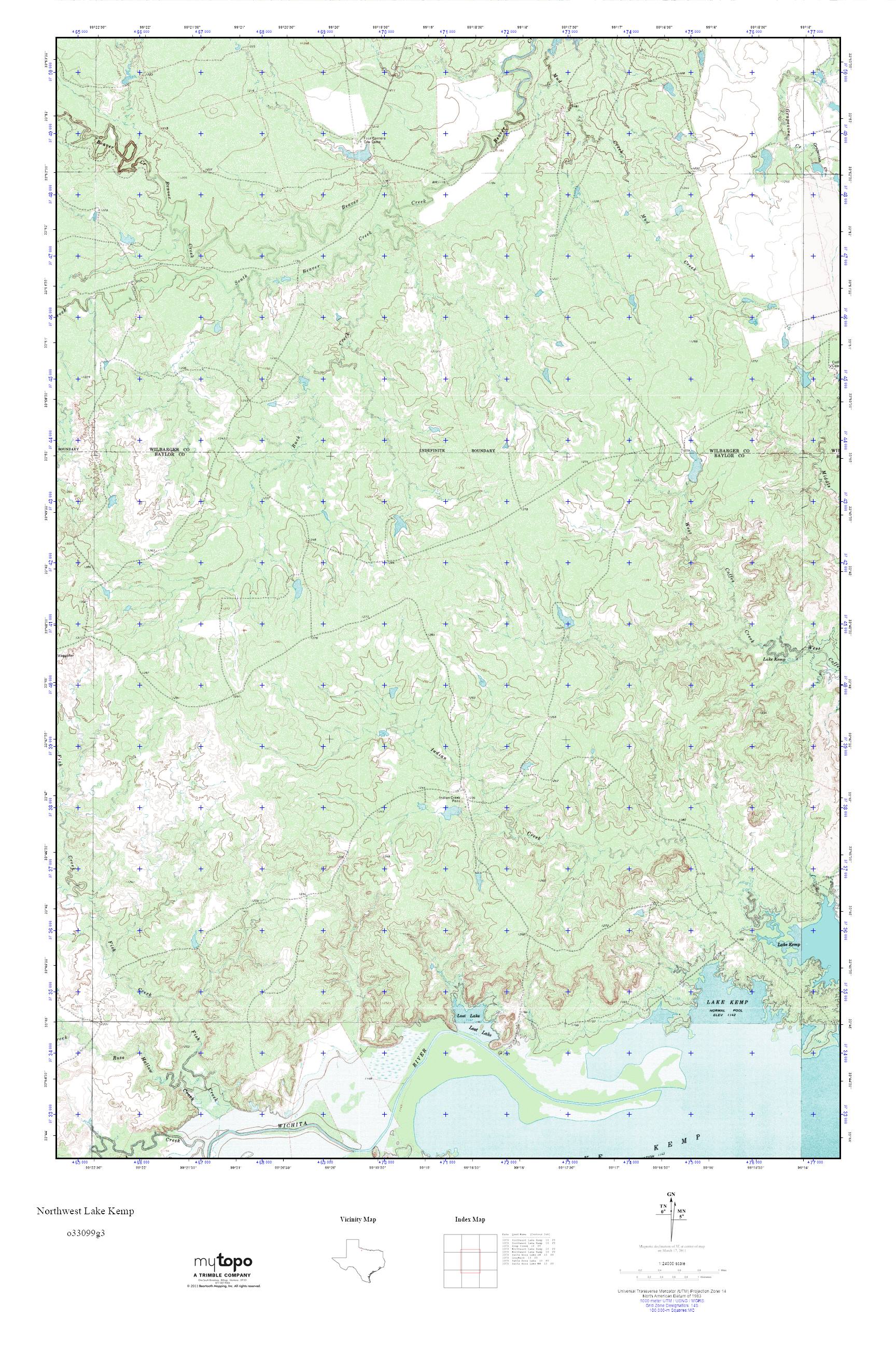 MyTopo Northwest Lake Kemp, Texas USGS Quad Topo Map