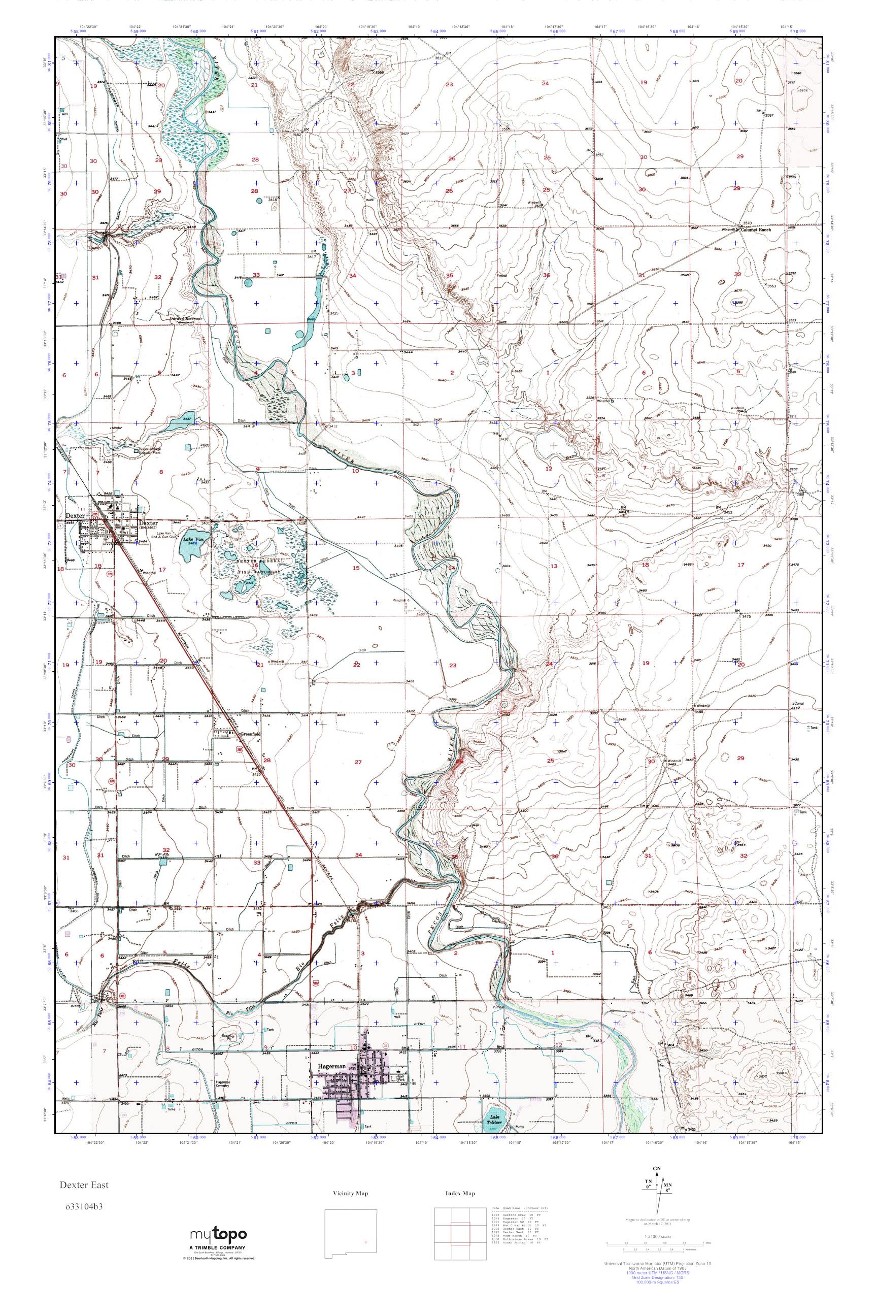 MyTopo Dexter East, New Mexico USGS Quad Topo Map