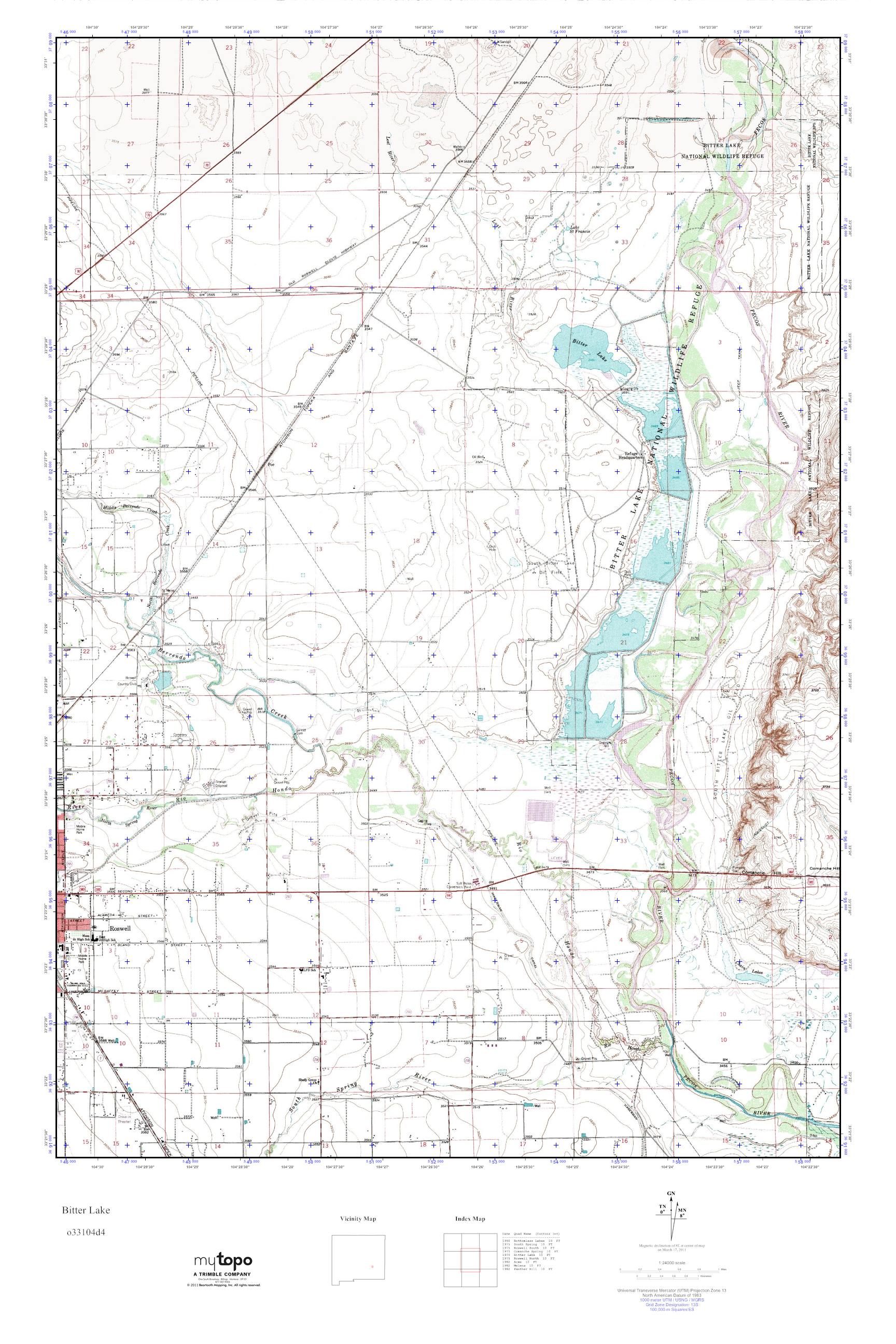 MyTopo Bitter Lake, New Mexico USGS Quad Topo Map