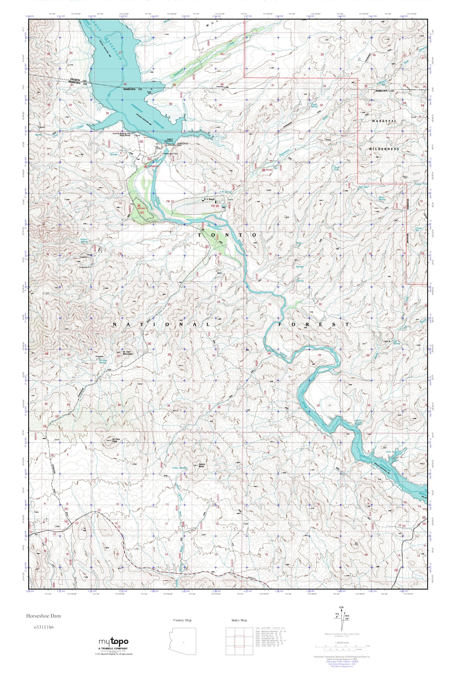 MyTopo Horseshoe Dam, Arizona USGS Quad Topo Map