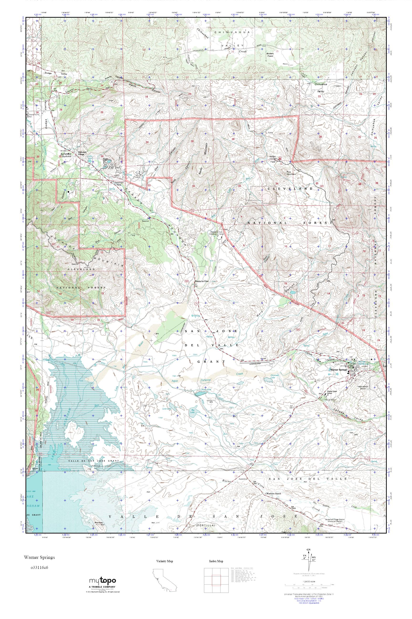 MyTopo Warner Springs, California USGS Quad Topo Map
