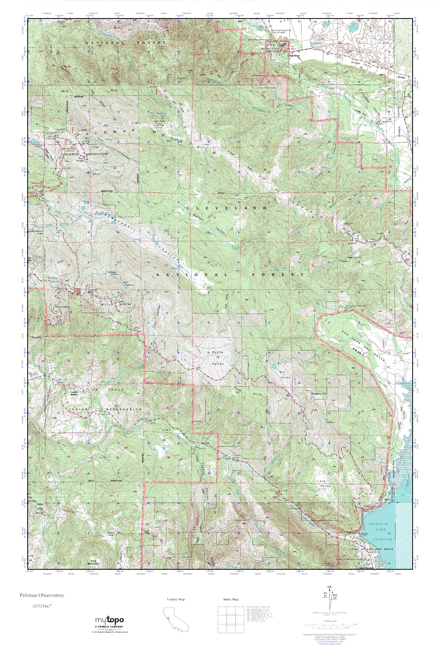 MyTopo Palomar Observatory, California USGS Quad Topo Map