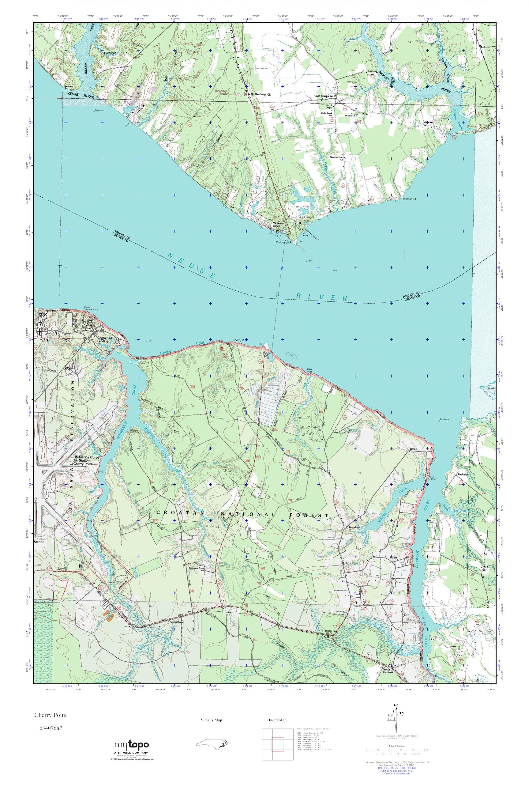 MyTopo Cherry Point, North Carolina USGS Quad Topo Map