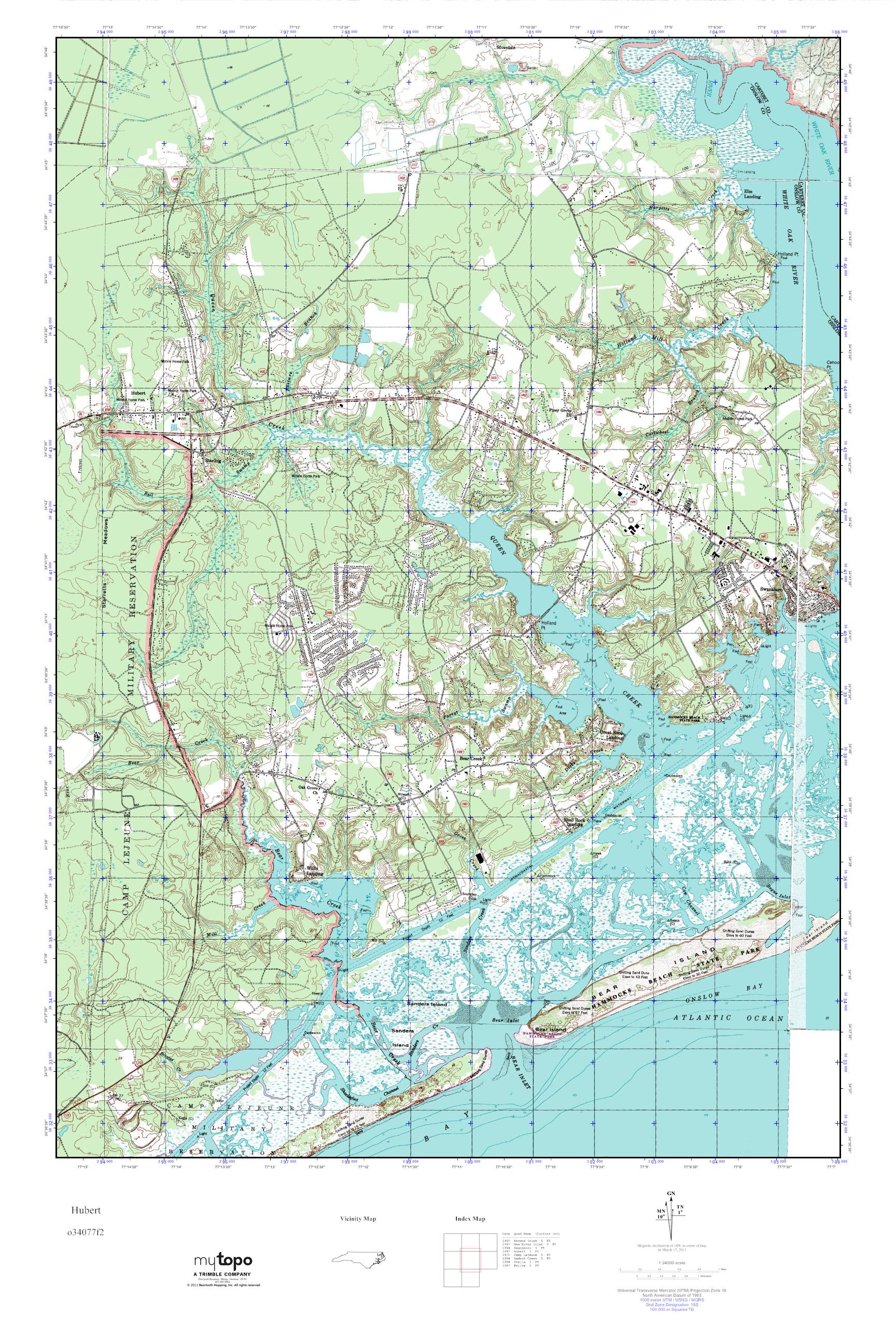 MyTopo Hubert, North Carolina USGS Quad Topo Map
