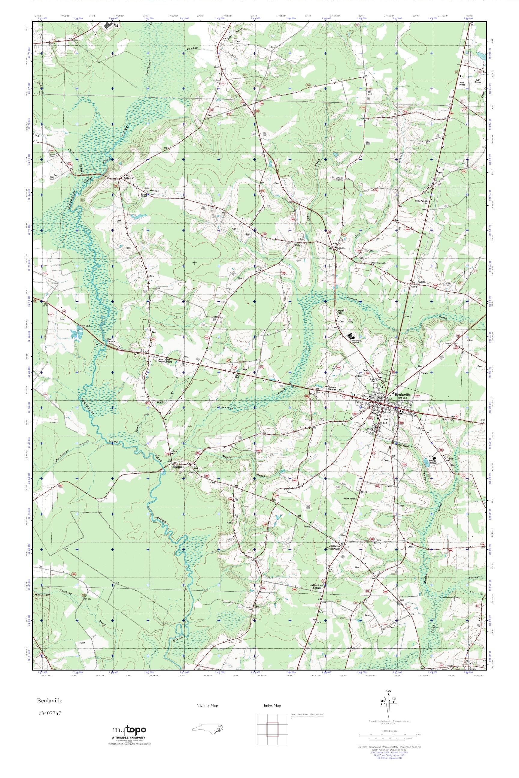MyTopo Beulaville, North Carolina USGS Quad Topo Map