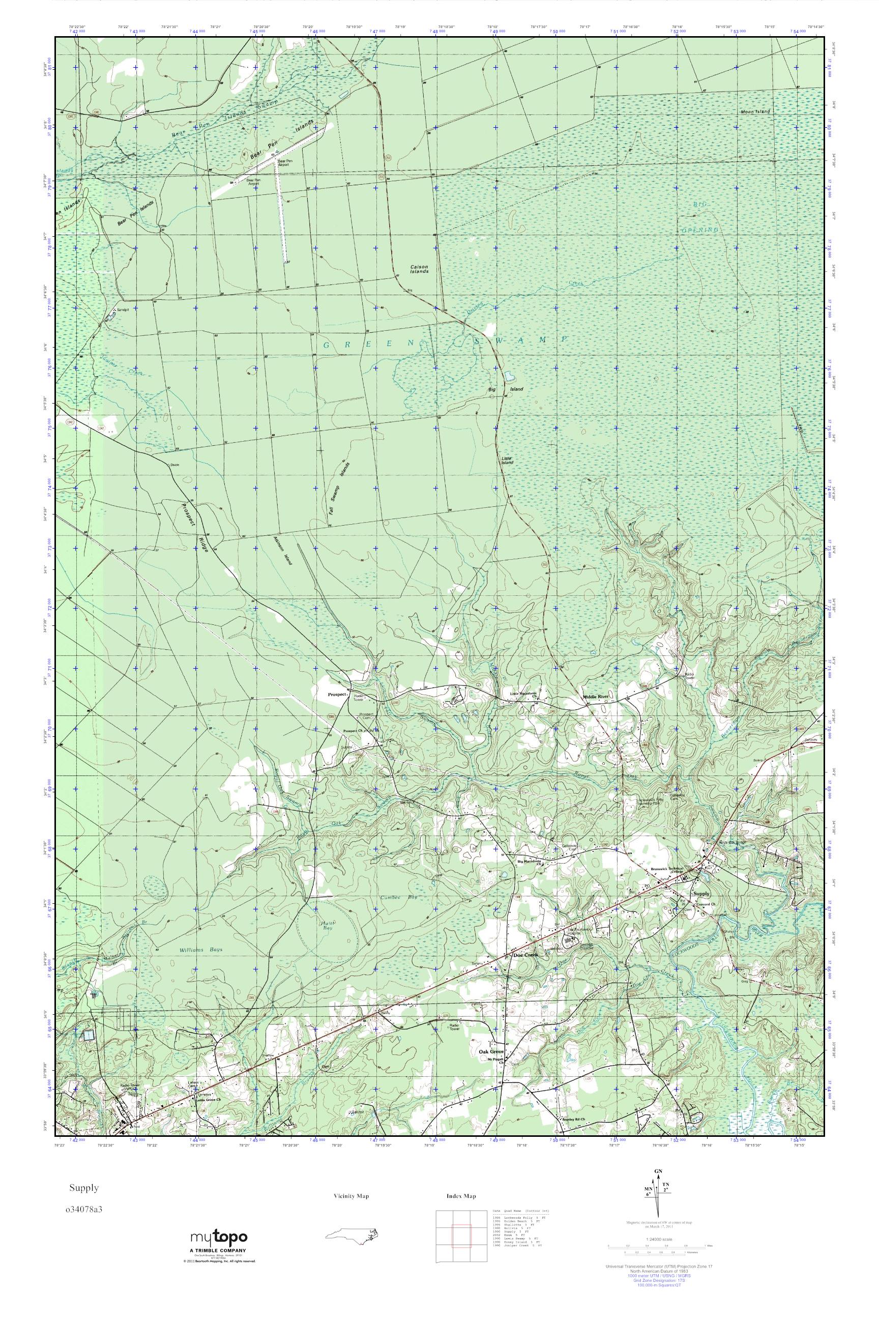 MyTopo Supply, North Carolina USGS Quad Topo Map