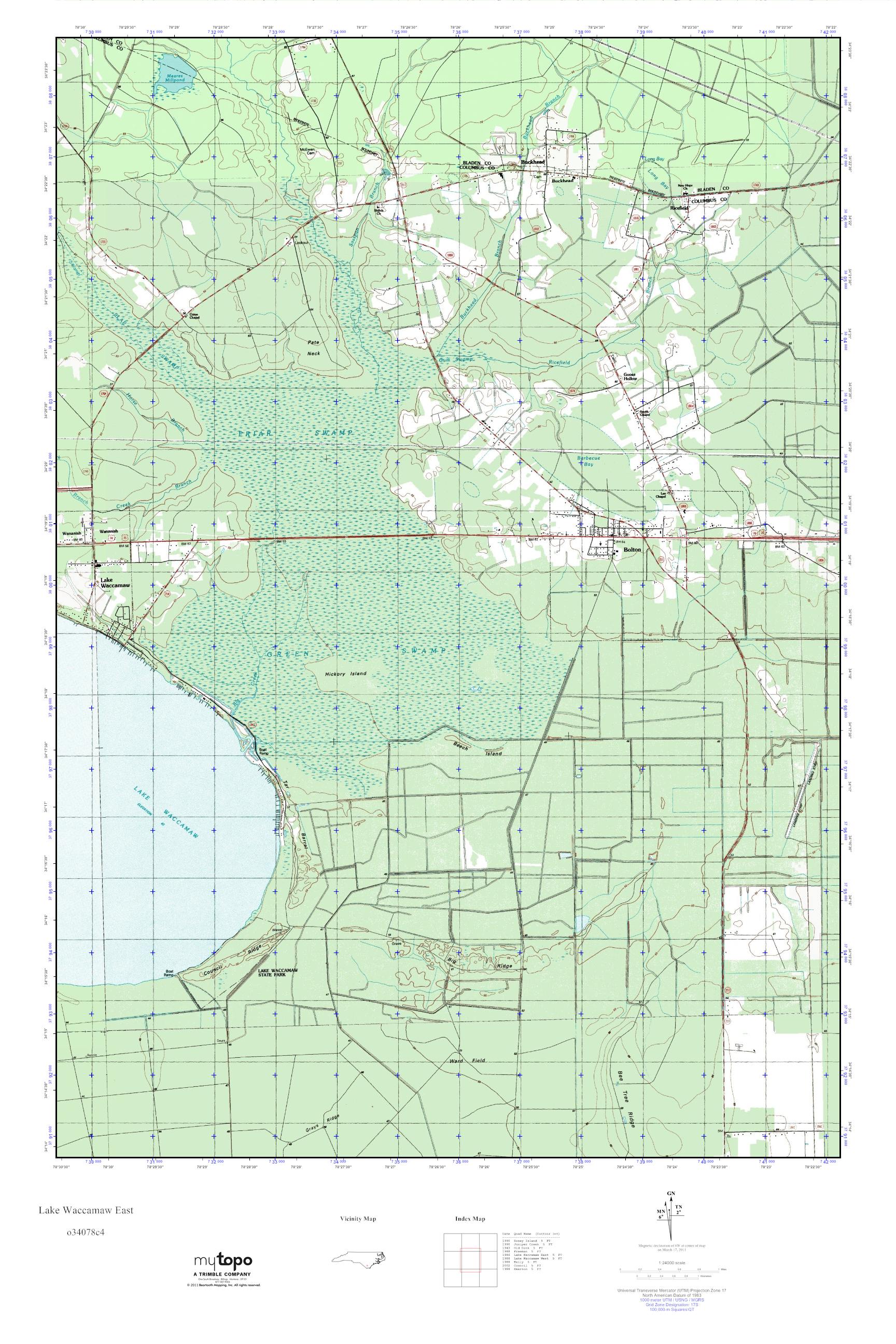 MyTopo Lake Waccamaw East, North Carolina USGS Quad Topo Map