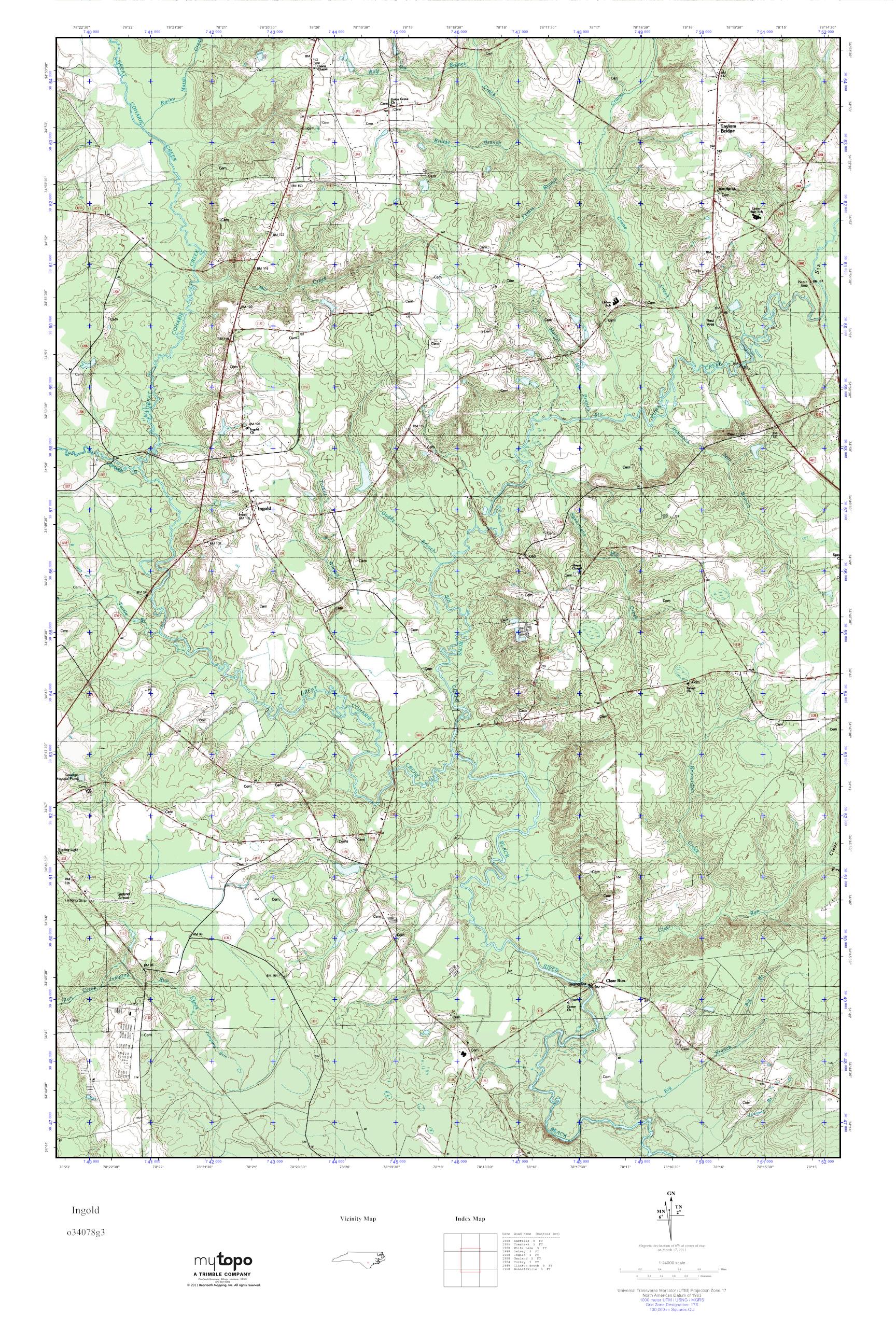 MyTopo Ingold, North Carolina USGS Quad Topo Map