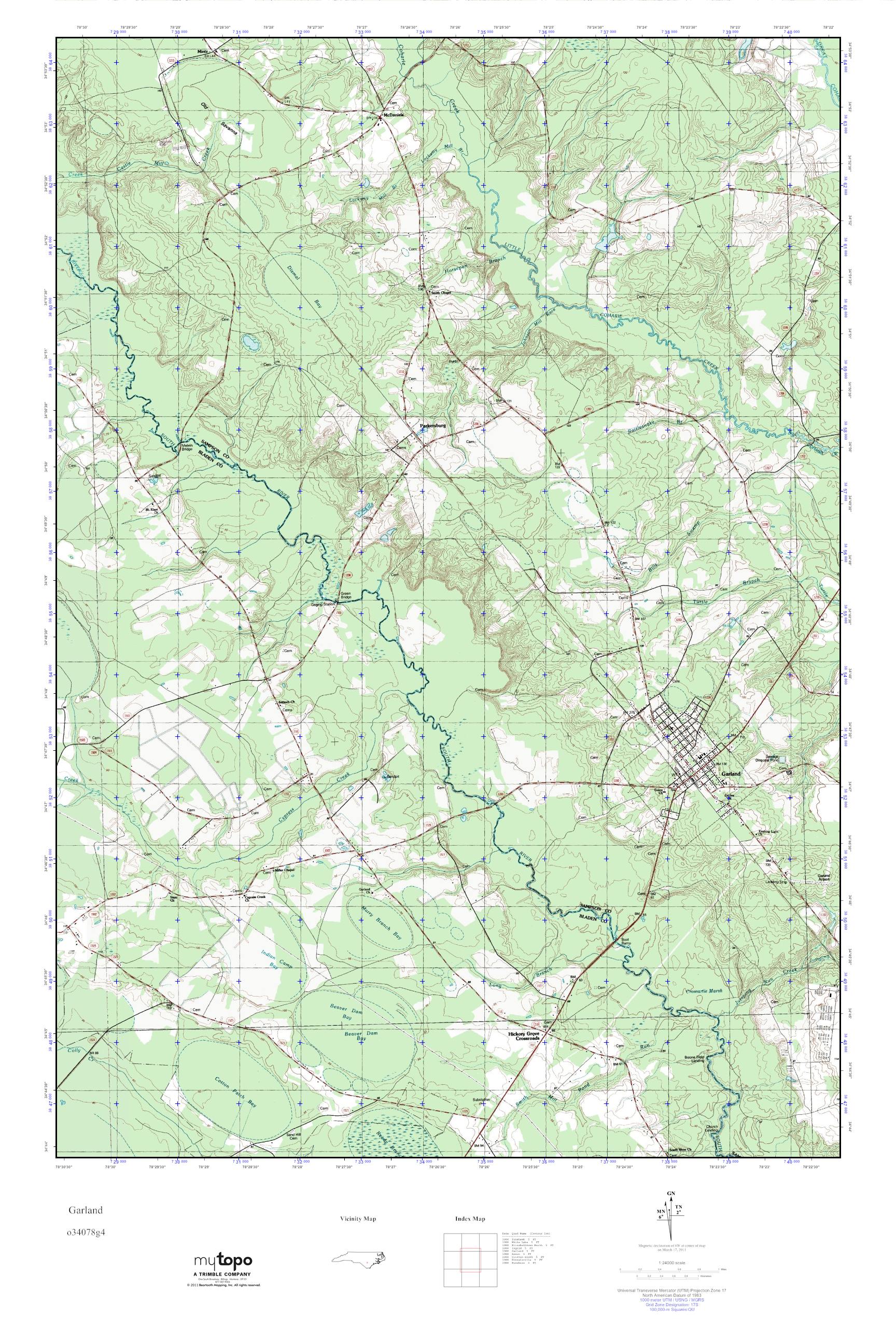 MyTopo Garland, North Carolina USGS Quad Topo Map