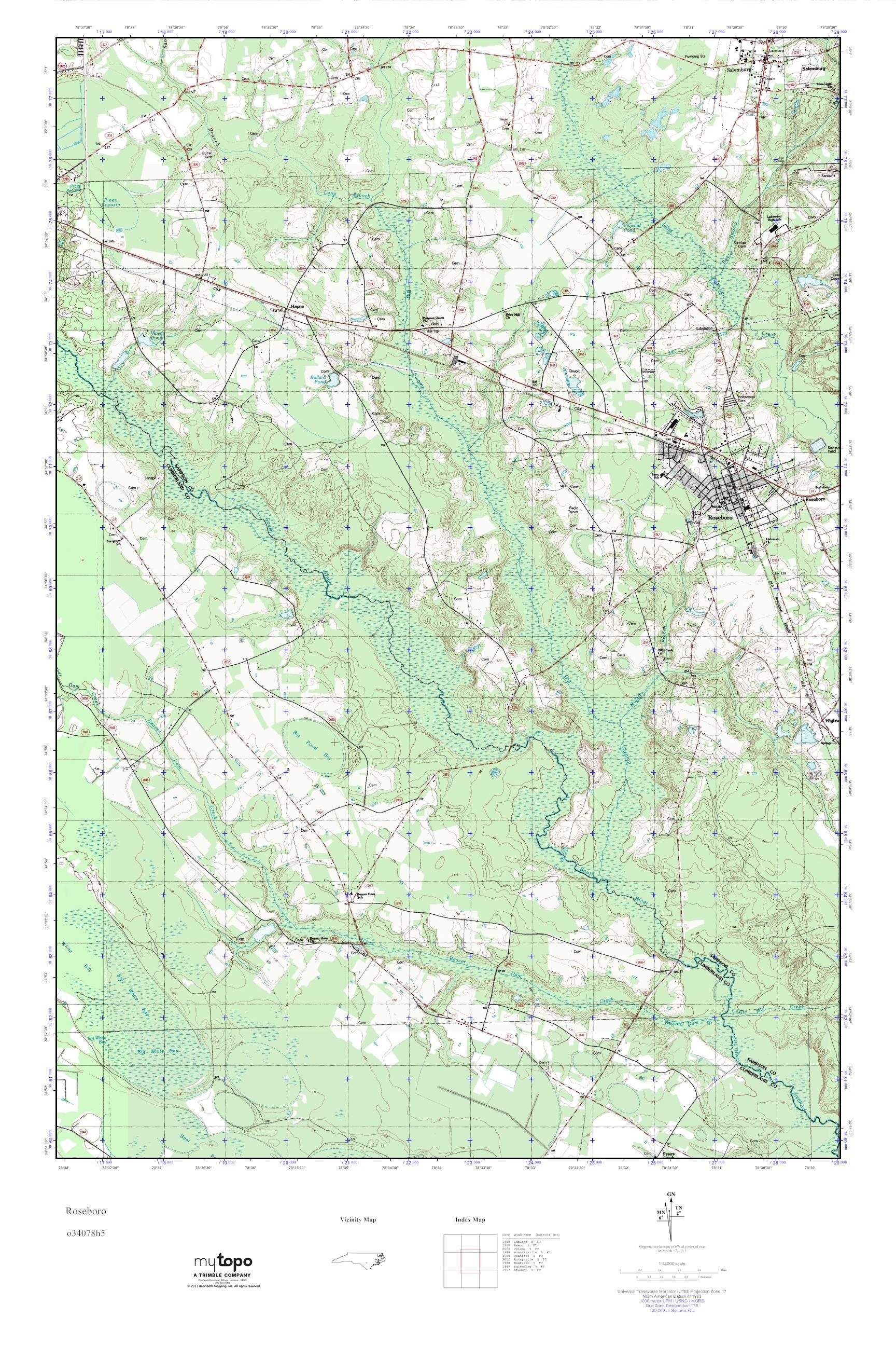 MyTopo Roseboro, North Carolina USGS Quad Topo Map
