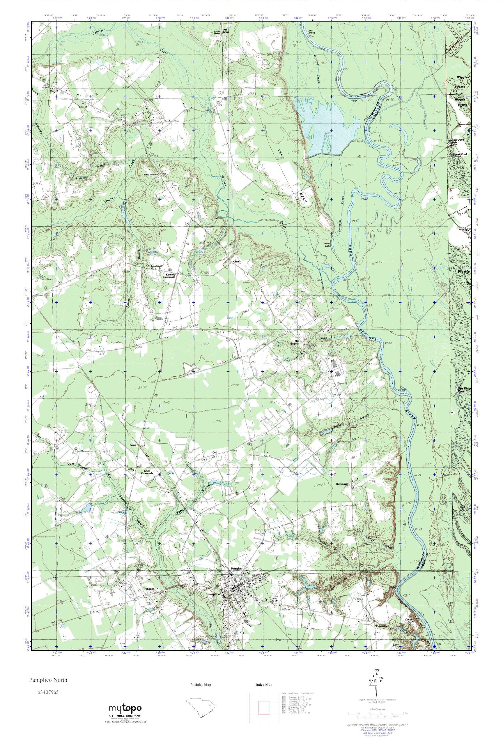 MyTopo Pamplico North, South Carolina USGS Quad Topo Map