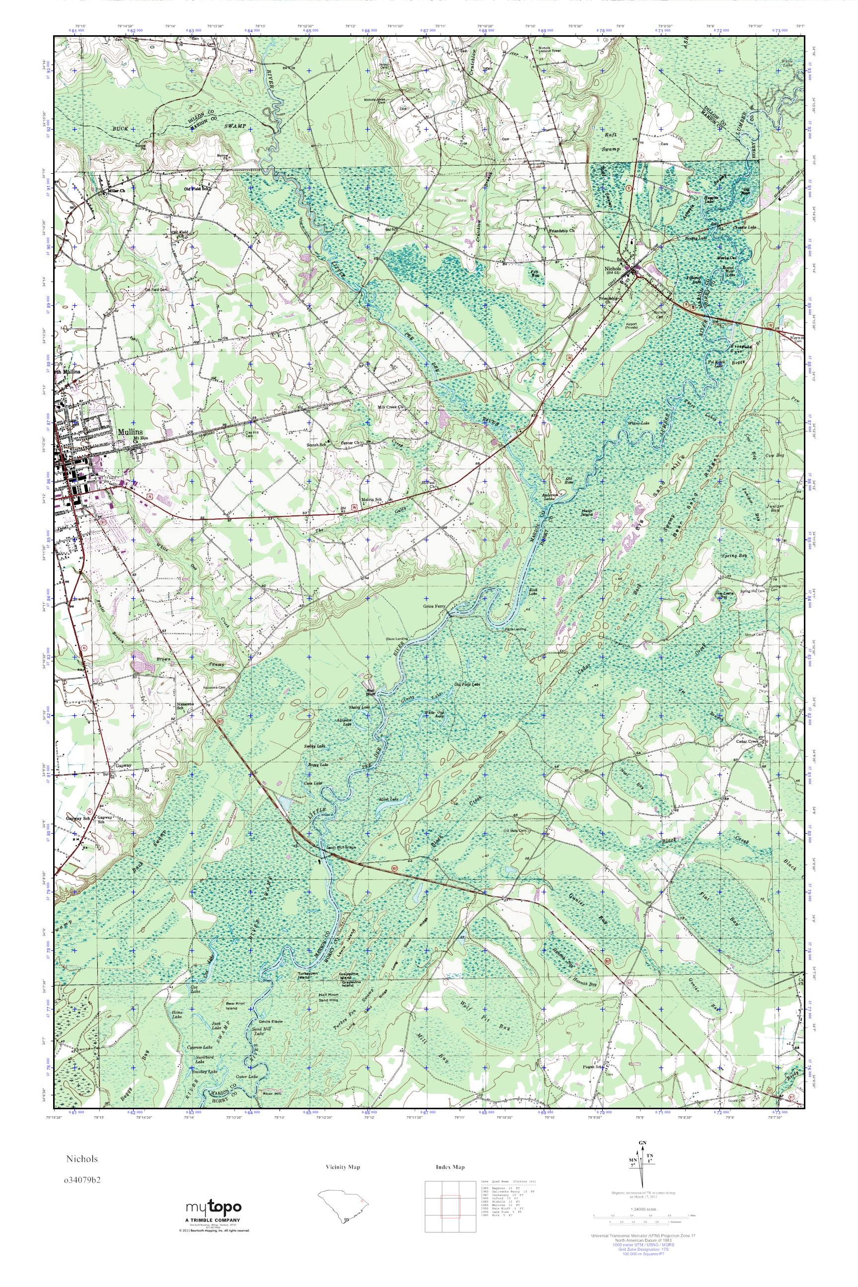 MyTopo Nichols, South Carolina USGS Quad Topo Map