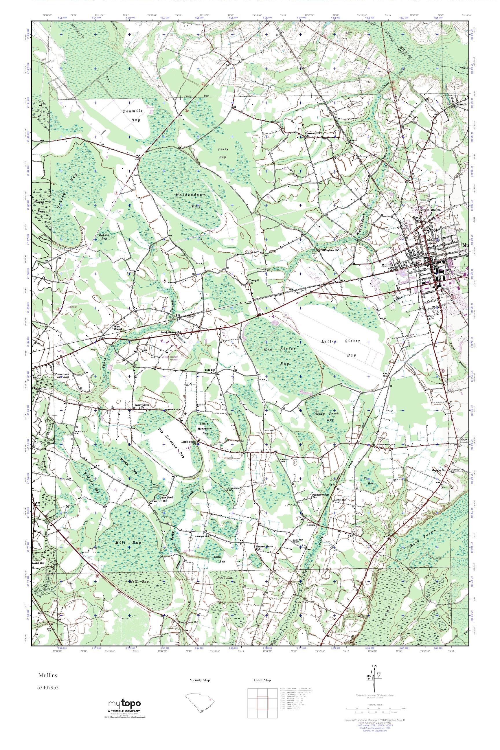 MyTopo Mullins, South Carolina USGS Quad Topo Map
