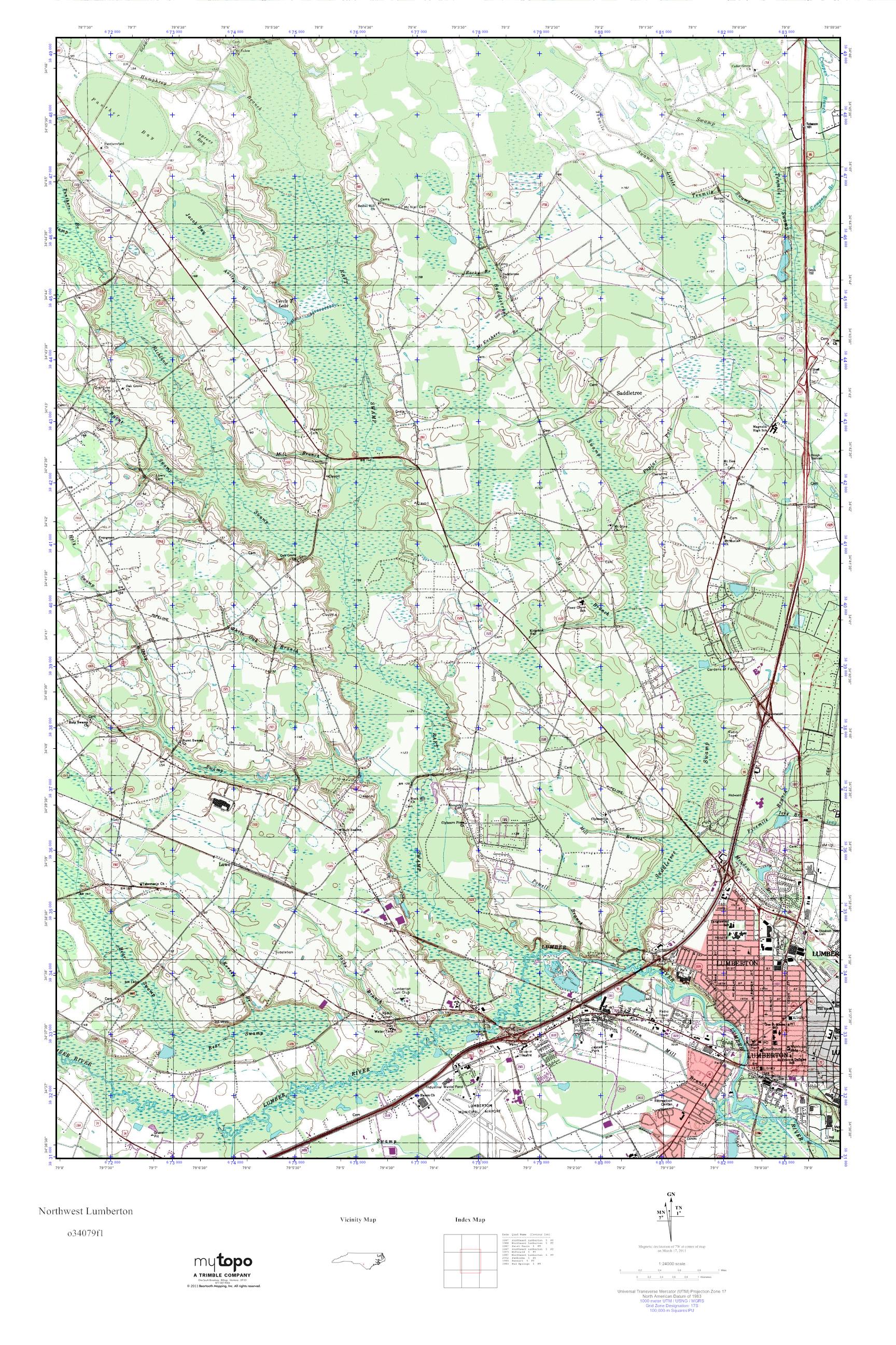 MyTopo Northwest Lumberton, North Carolina USGS Quad Topo Map