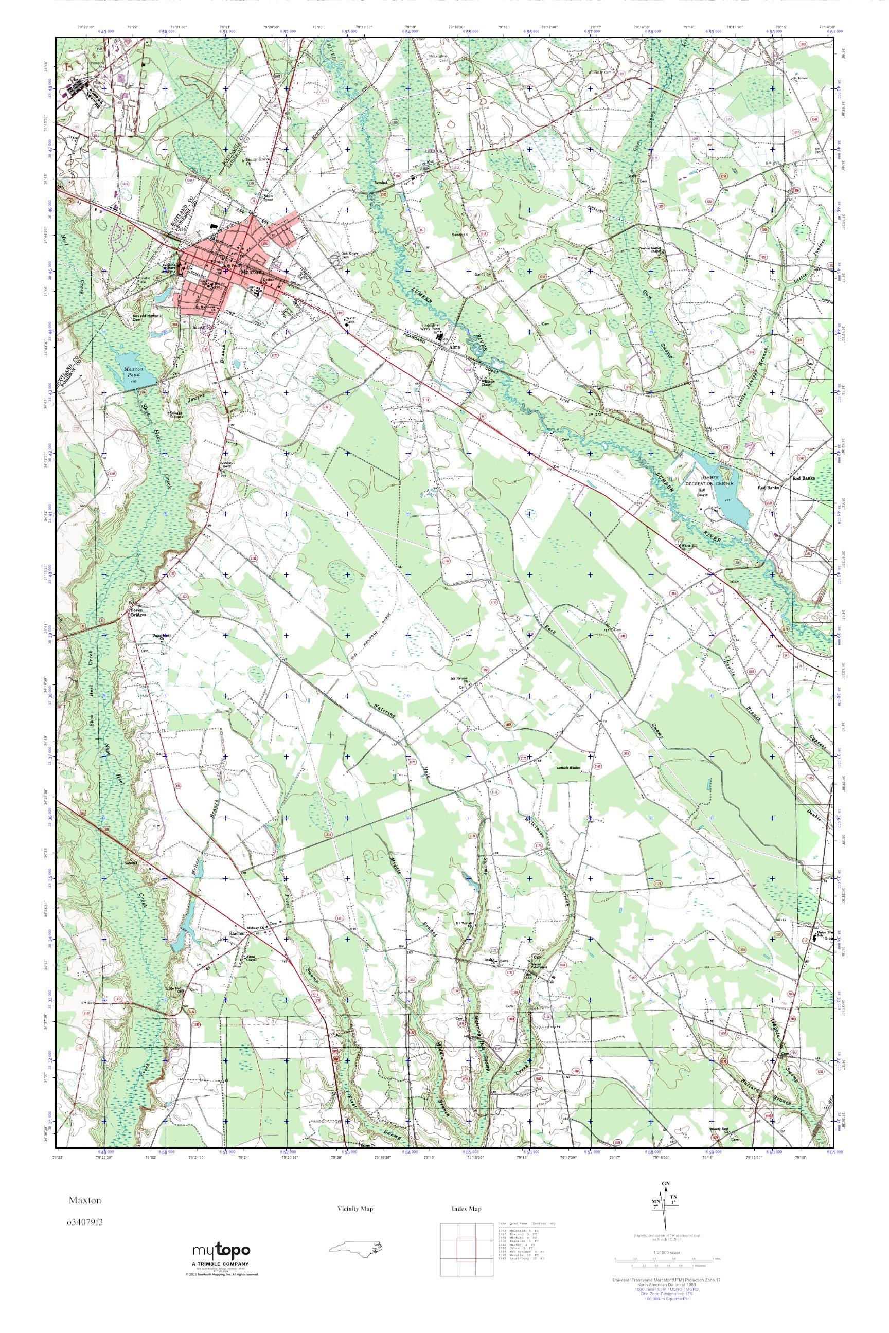 MyTopo Maxton, North Carolina USGS Quad Topo Map