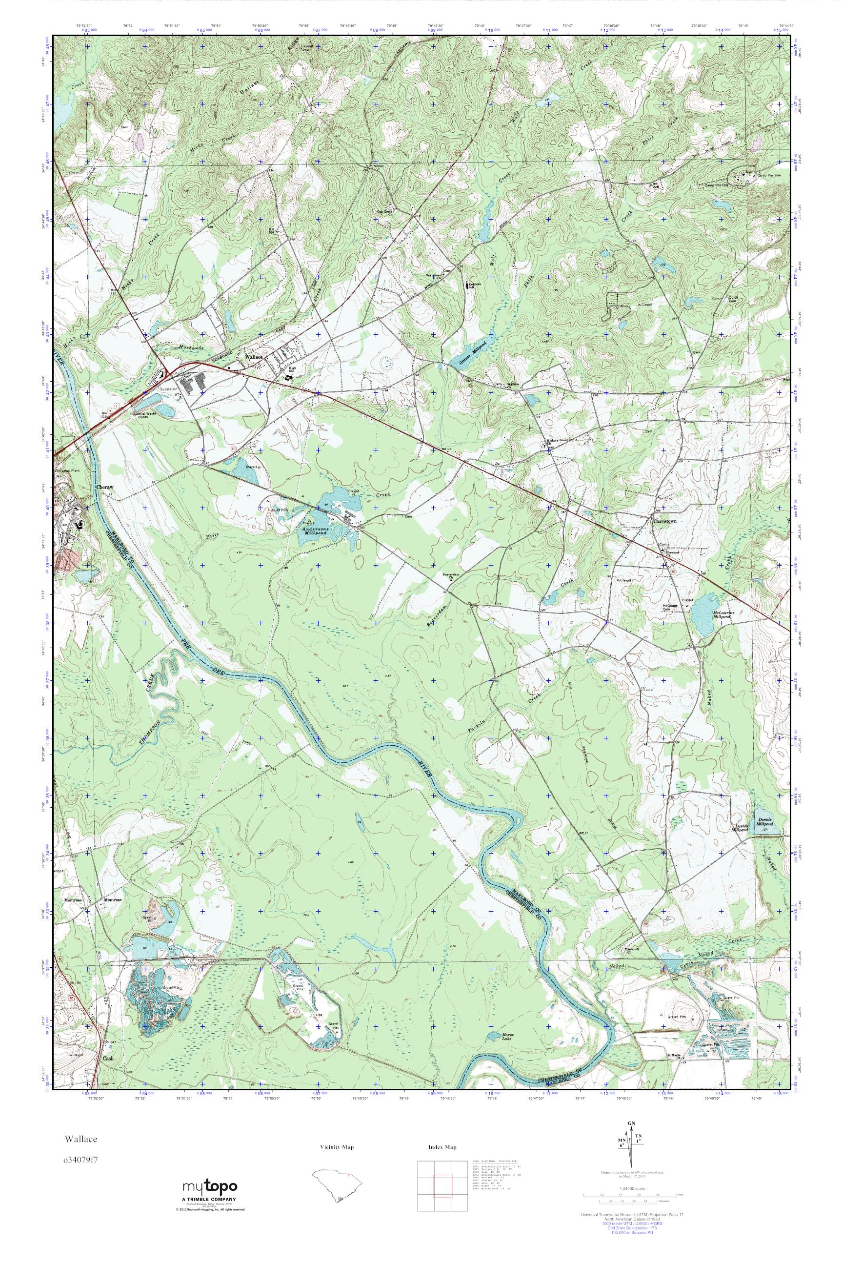 MyTopo Wallace, South Carolina USGS Quad Topo Map
