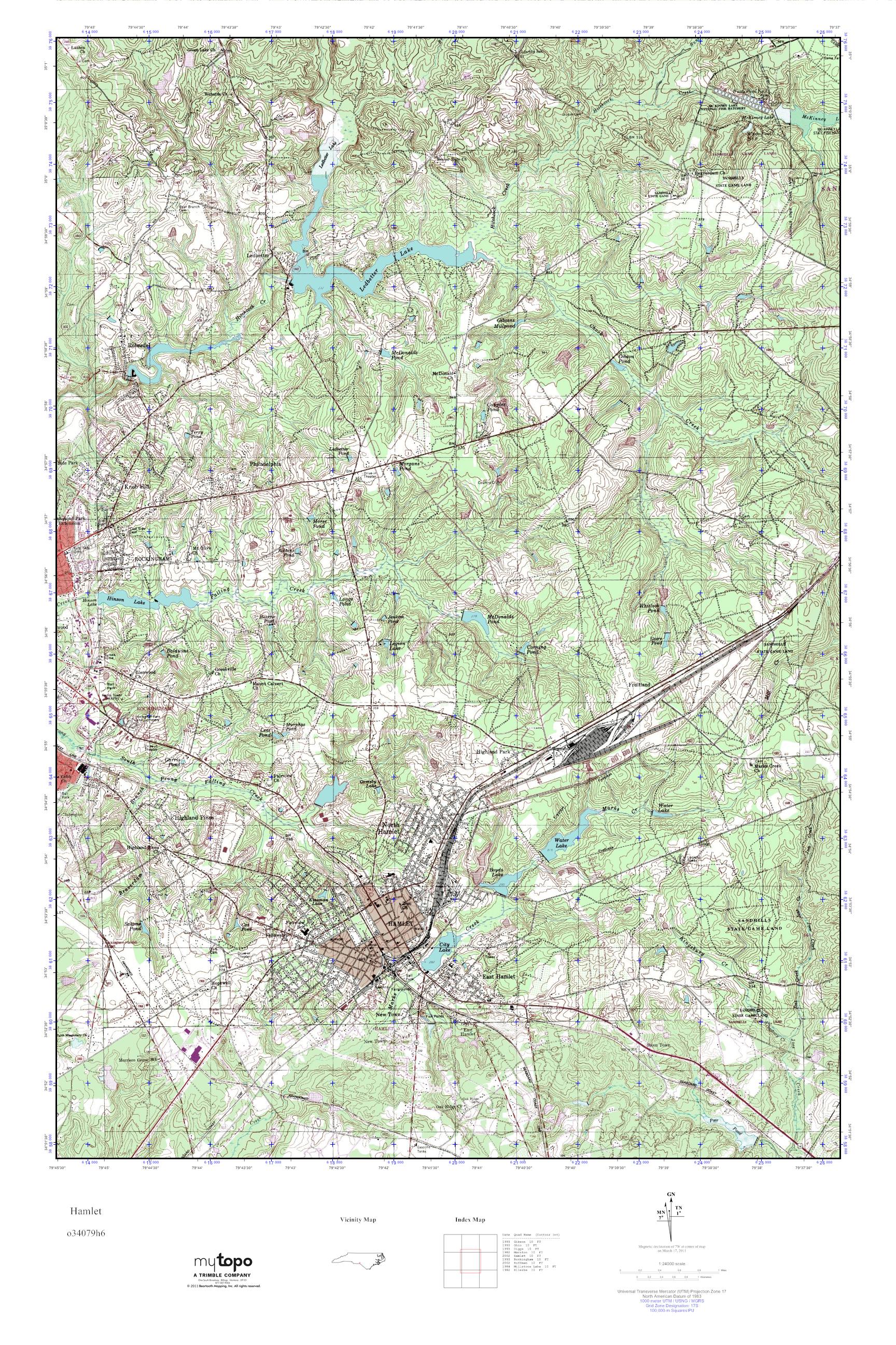 MyTopo Hamlet, North Carolina USGS Quad Topo Map