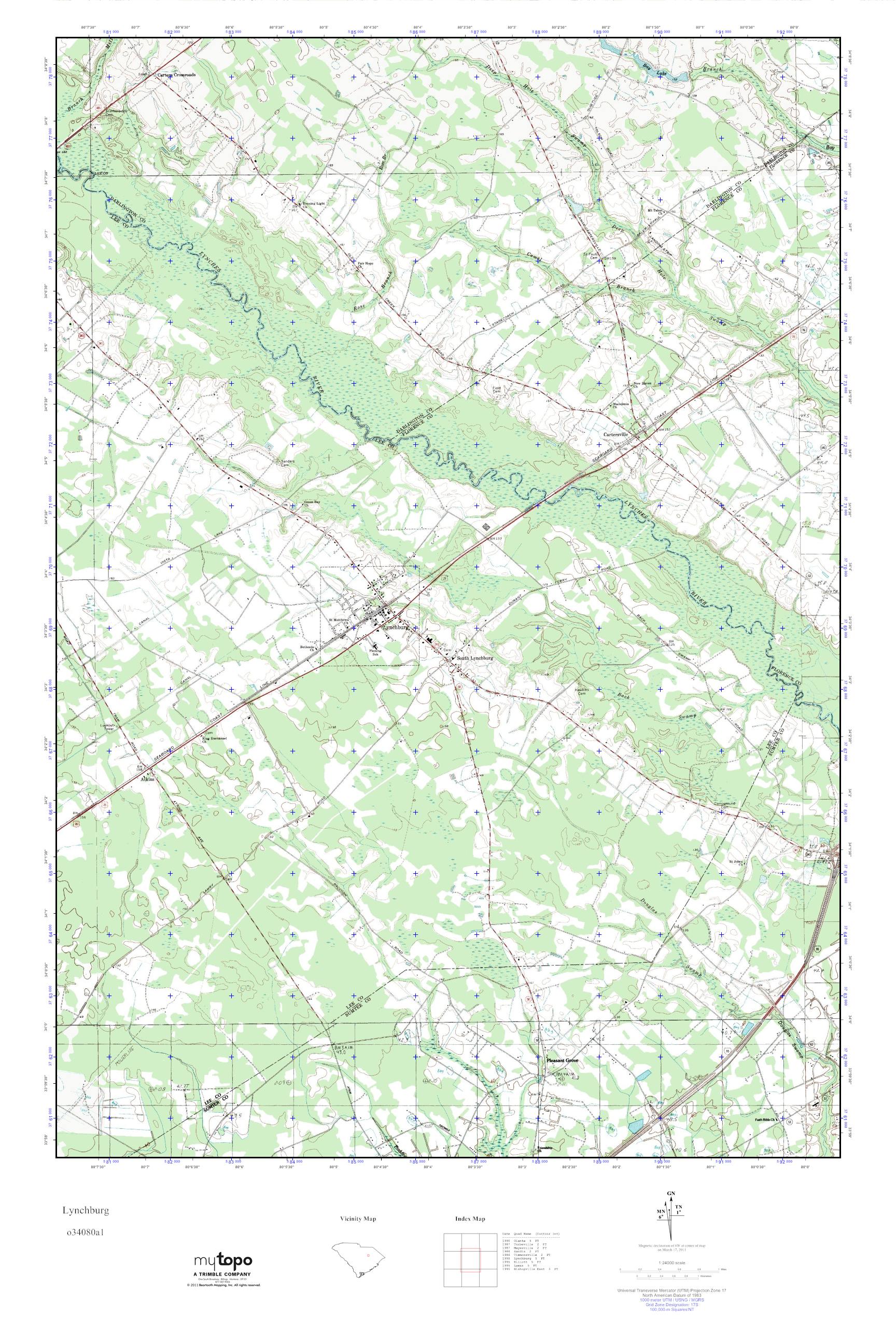 MyTopo Lynchburg, South Carolina USGS Quad Topo Map